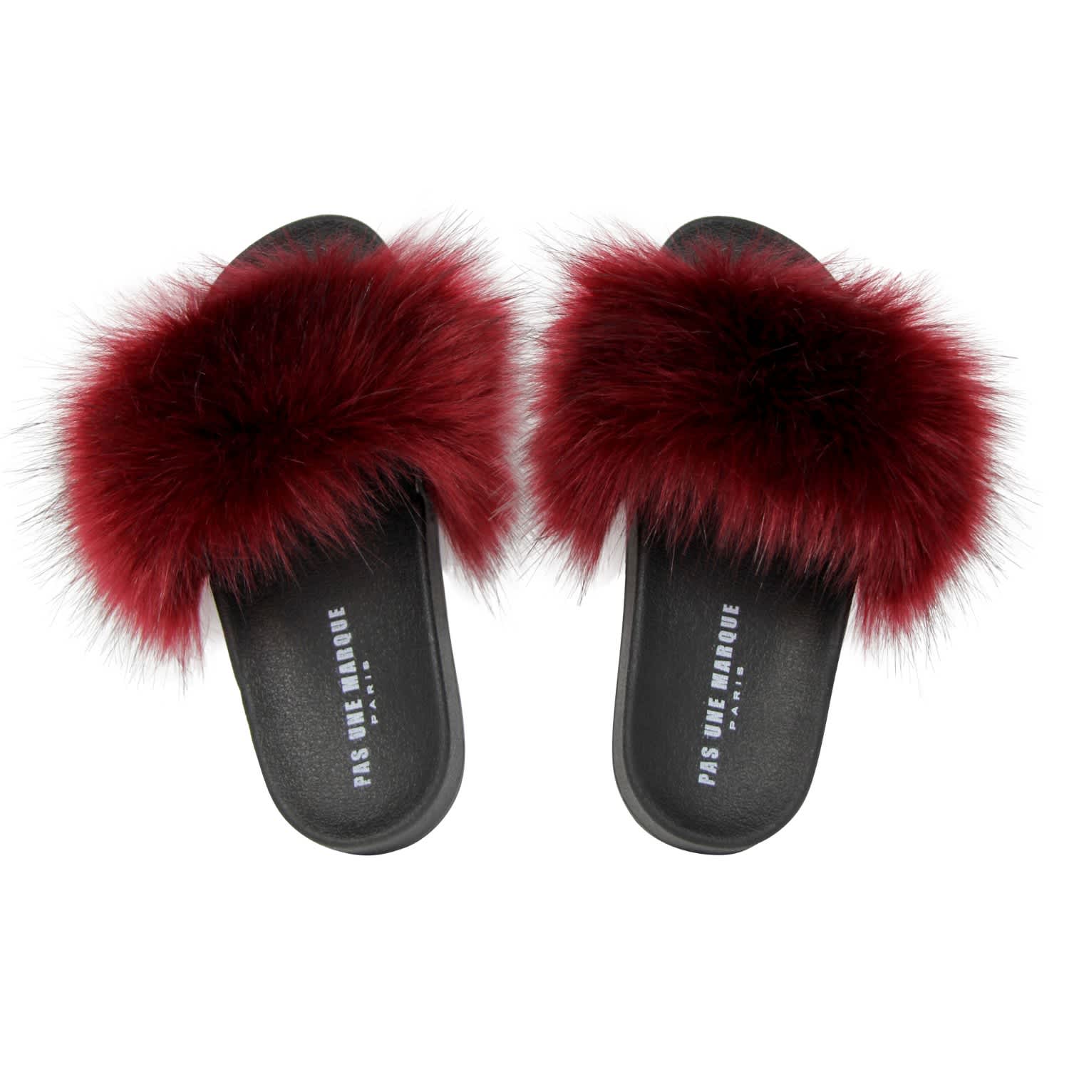 burgundy fur slides