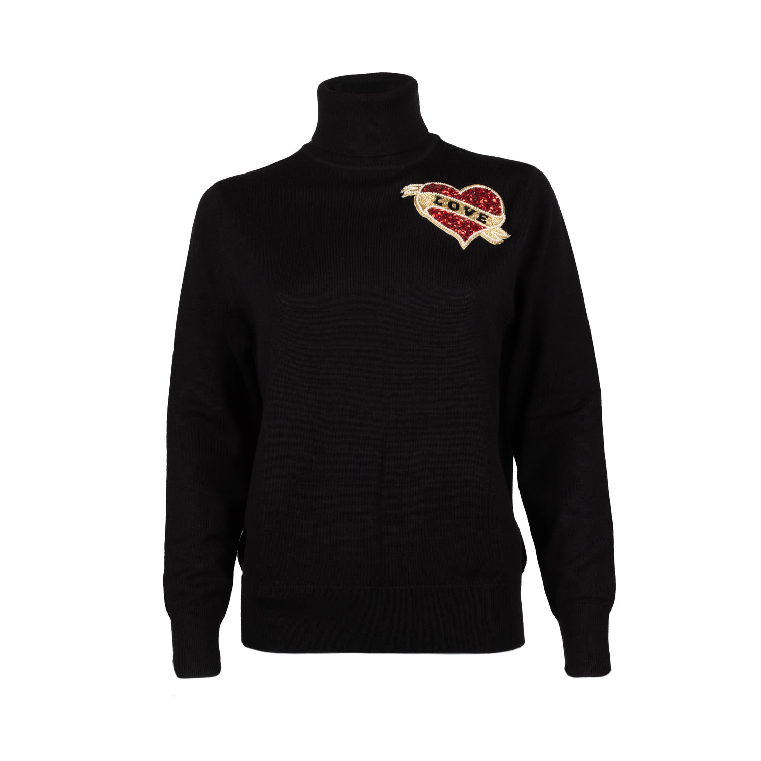 Laines London Women's Laines Couture Red Love Heart Embellished Knitted Roll Neck Jumper - Black