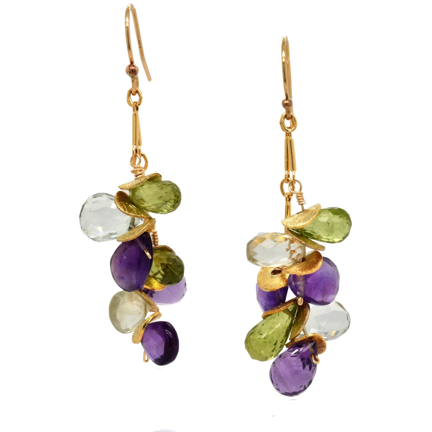 Lori Kaplan Design Women's Green / Purple / Gold Signature Multi Gem Gold Earrings In Multi