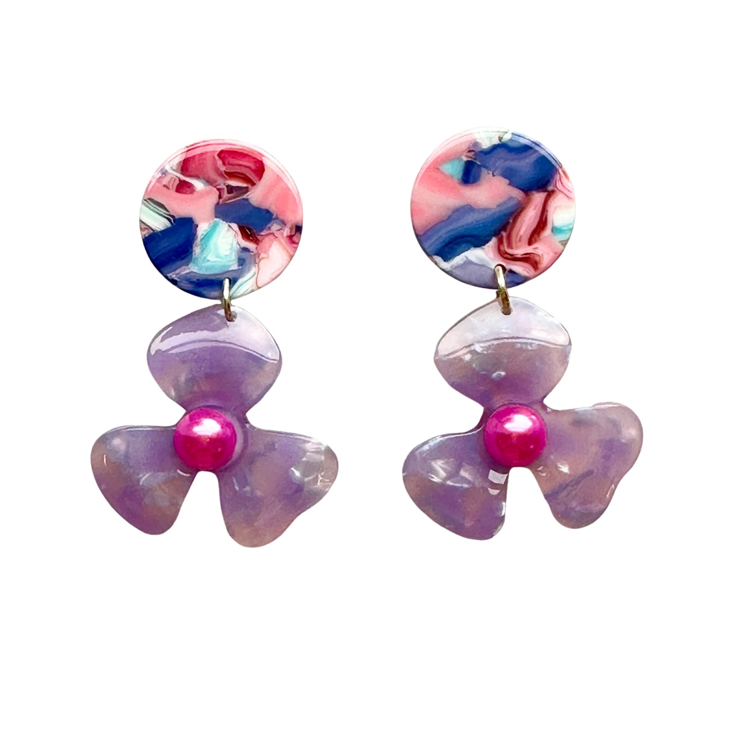 Women’s Blue / Pink / Purple Pearl Water Poppy Drop Earrings In It’s A Barbie World Closet Rehab