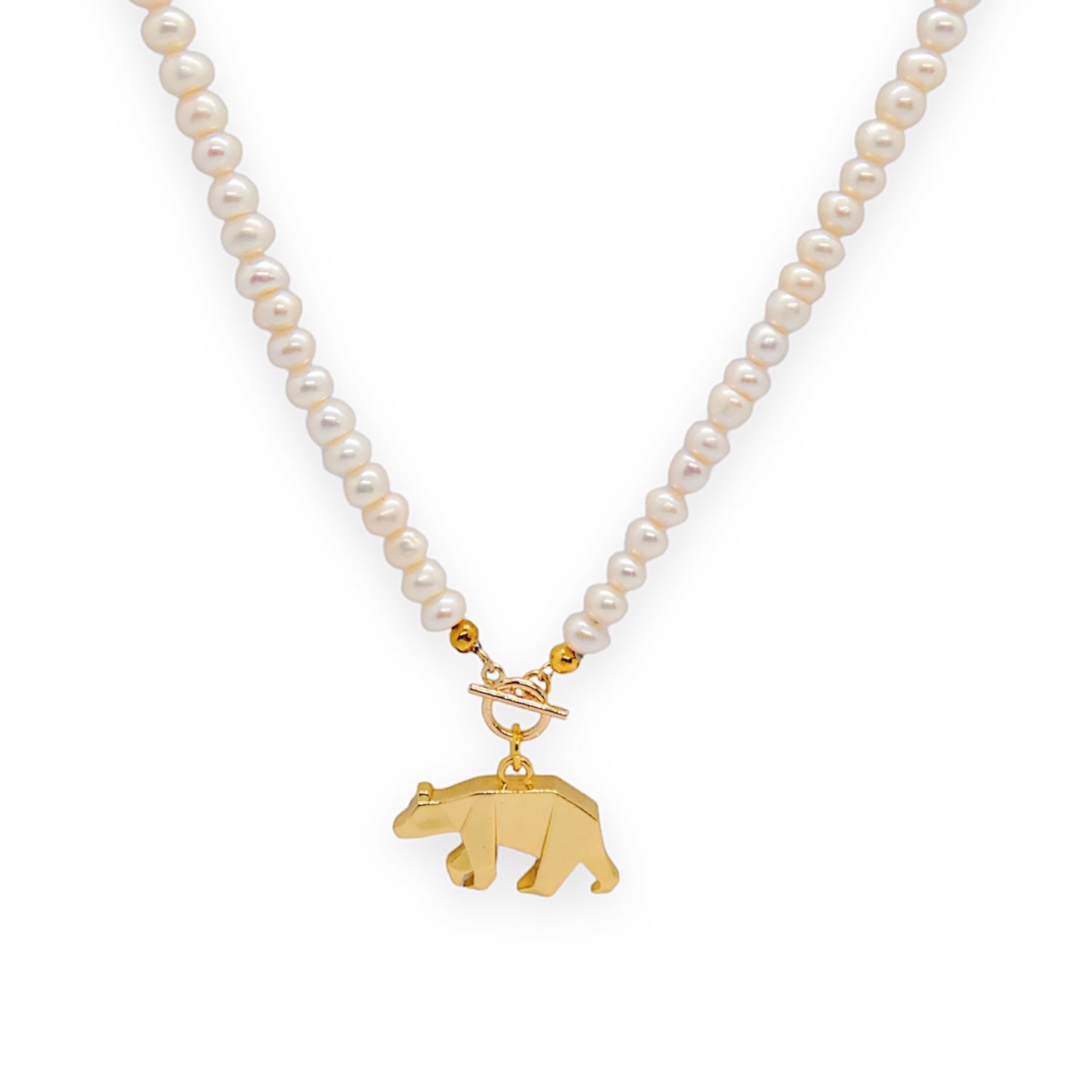 Women’s Gold / White Origami 3D Bear Freshwater Pearl Necklace 18K Gold Valerie Chic