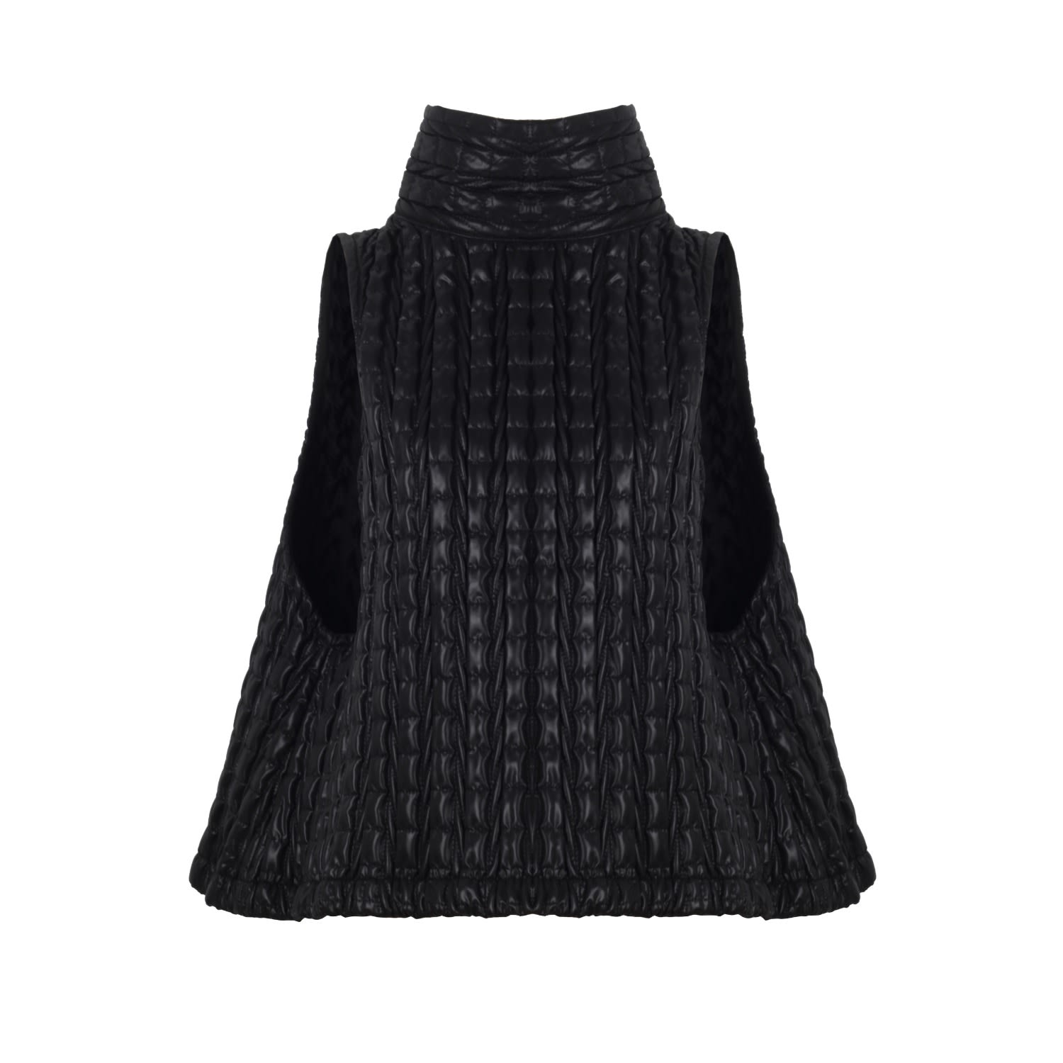 Mirimalist Women's Black Puff Sleeveless Vest Coat In Black