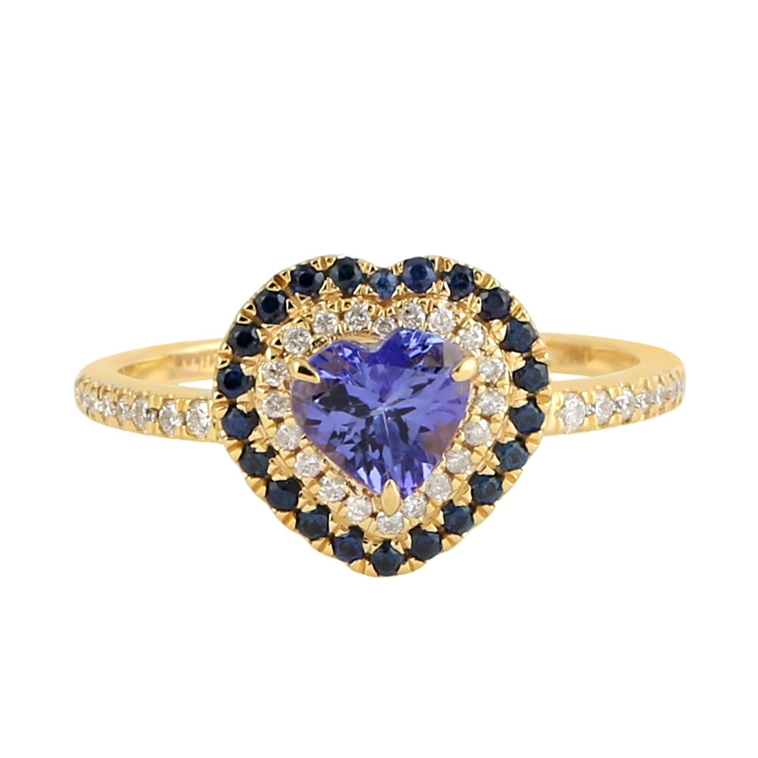 Artisan Women's Gold / White / Blue Tanzanite & Blue Sapphire Pave Diamond Heart Ring In 18k Gold In Gold