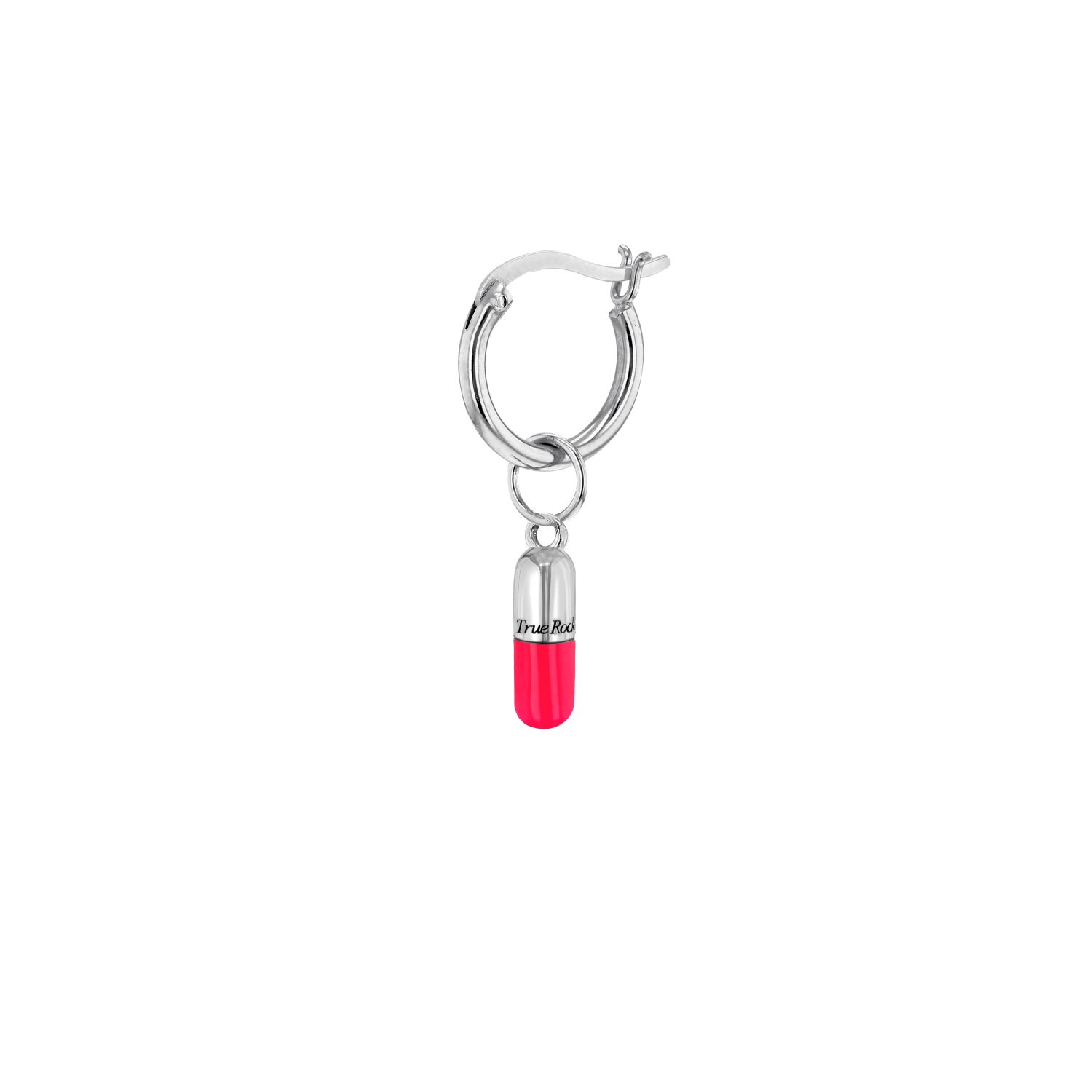 True Rocks Women's Silver / Pink Neon Pink & Sterling Silver Mini Pill Charm On Sterling Silver Hoop In Burgundy