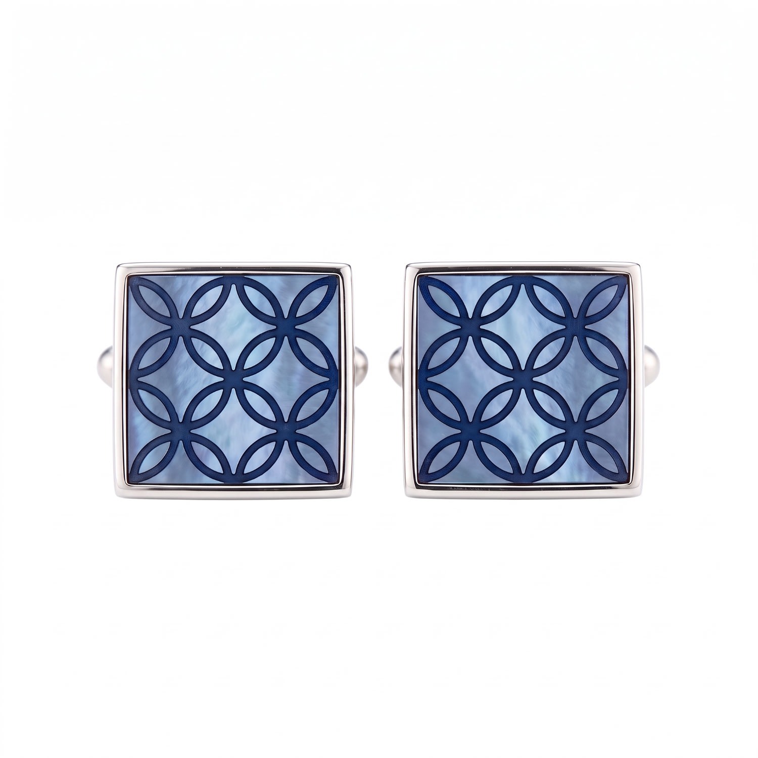 Men's Blue / Silver Blue Mother Of Pearl Geo Petal Cufflinks | Simon Carter