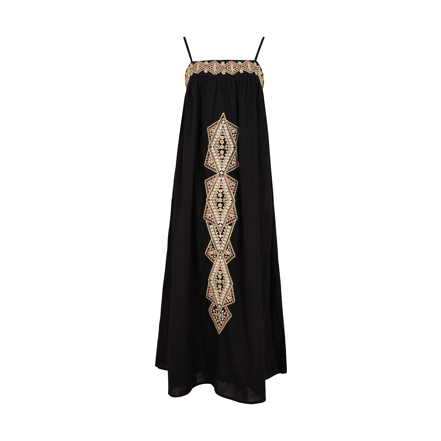 Raffya Sapphire Spaghetti Strap Embroidered Maxi Dress In Black