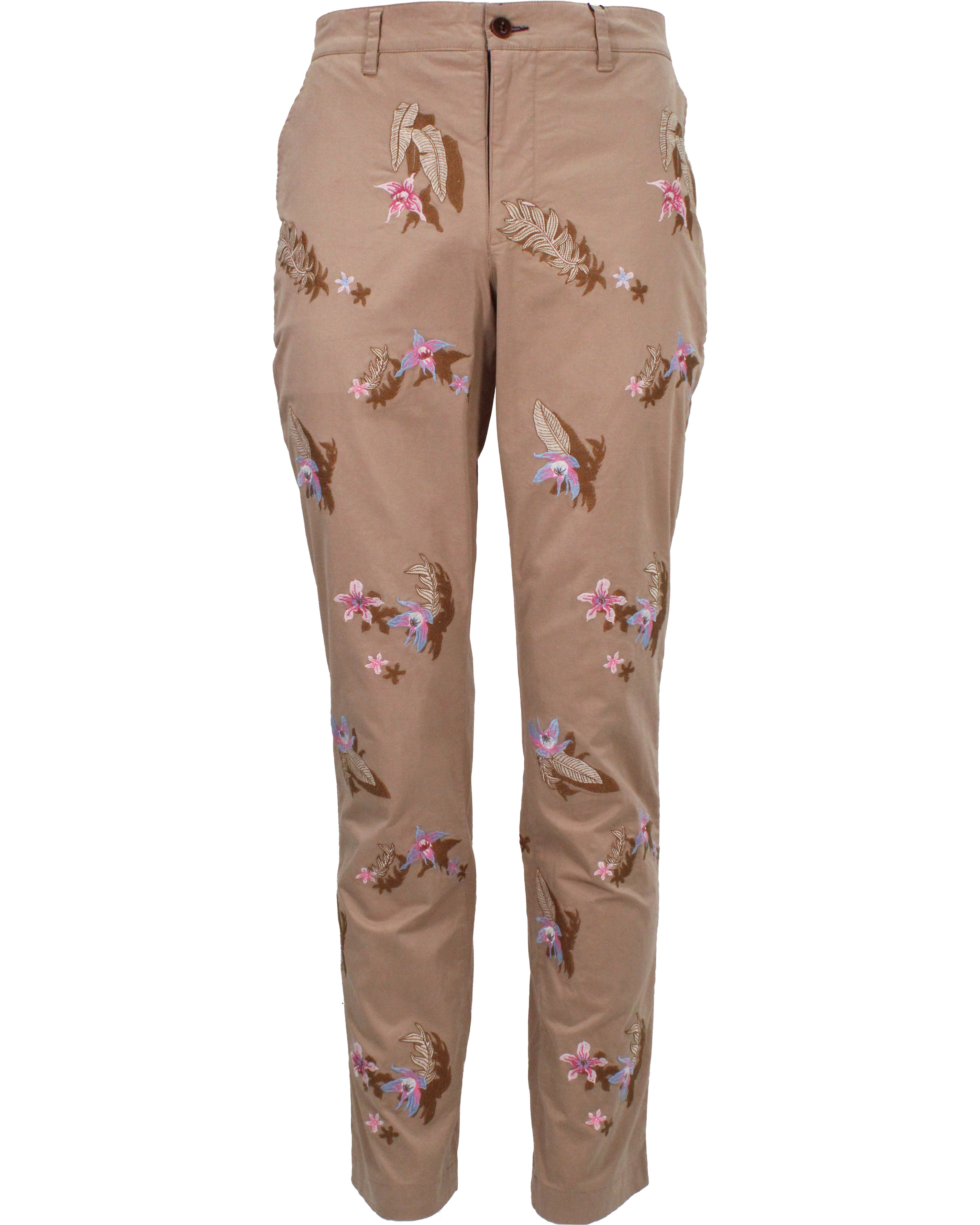Lords Of Harlech Men's Brown Charles Flower Embroidery Pant - Sand In Brown