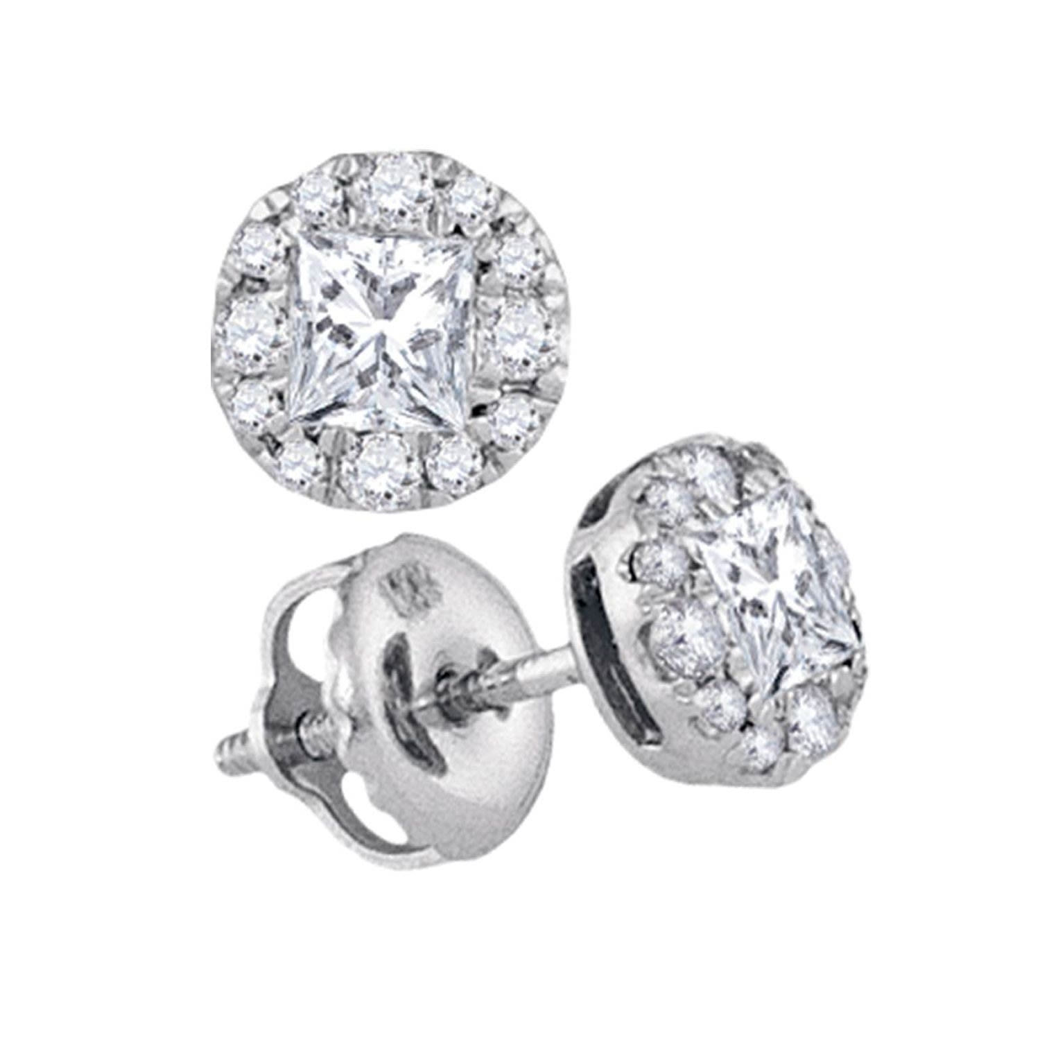 Women’s Princess Diamond Stud Earrings In 14K White Gold Cosanuova