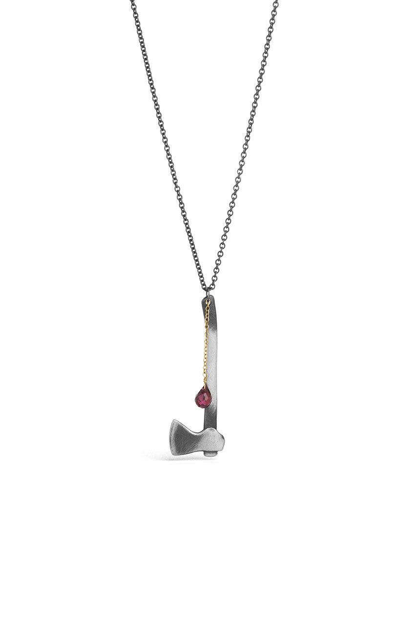Women’s Tools - Silver Axe Necklace With Garnet Stone Orrifinn Jewels