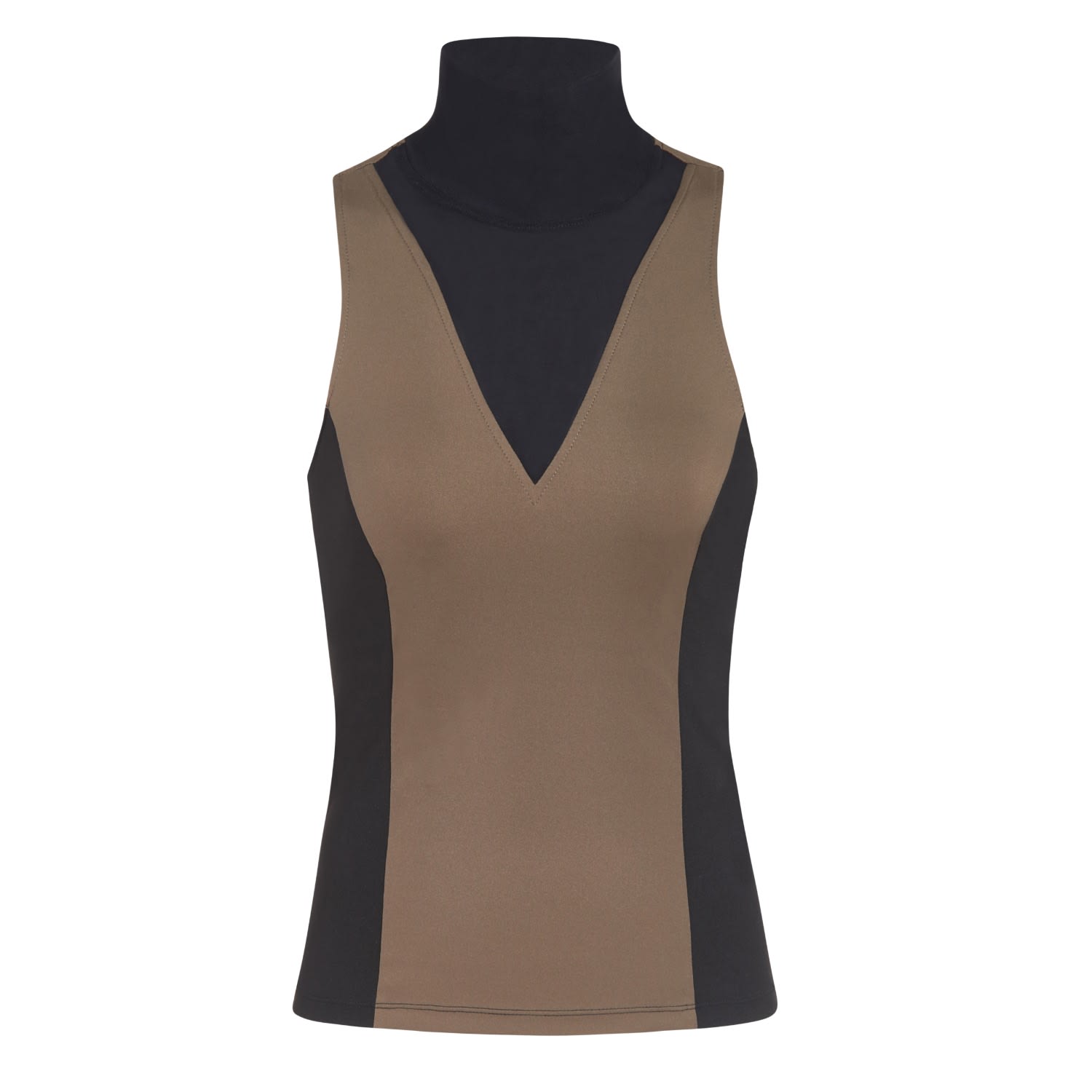 Women’s Mock Neck Top, Black & Dark Olive Large Bennu