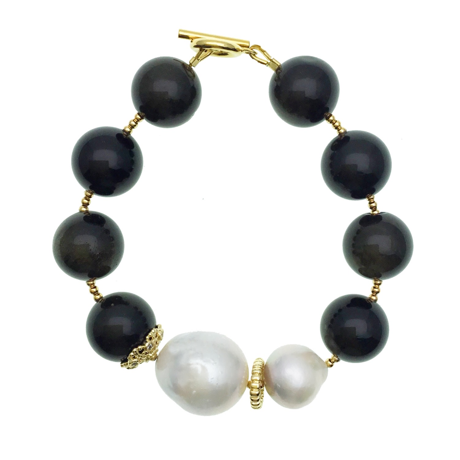 Farra Women's White / Black Obsidian With Baroque Bracelet
