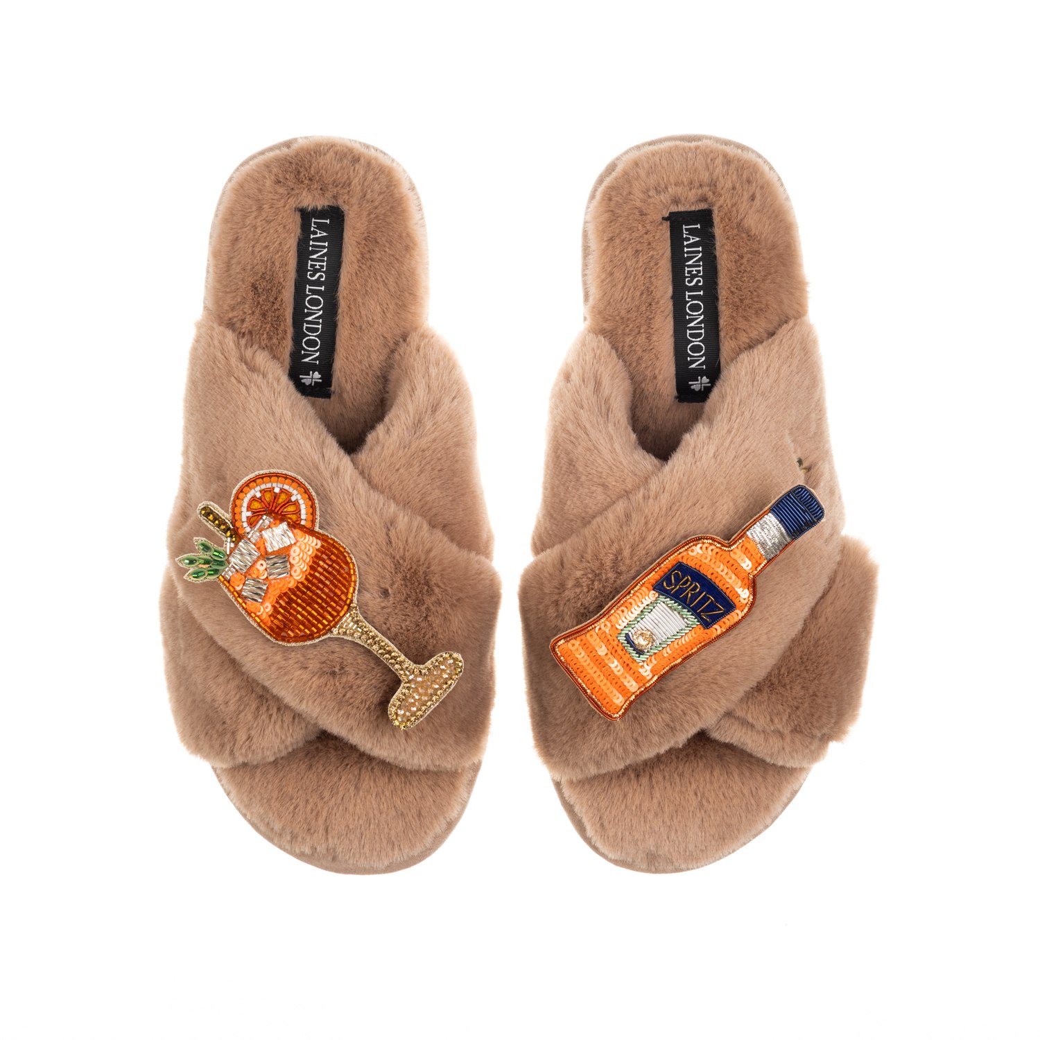 Laines London Women's Brown Classic Laines Slippers With Summer Spritzer Brooches - Toffee In Brown