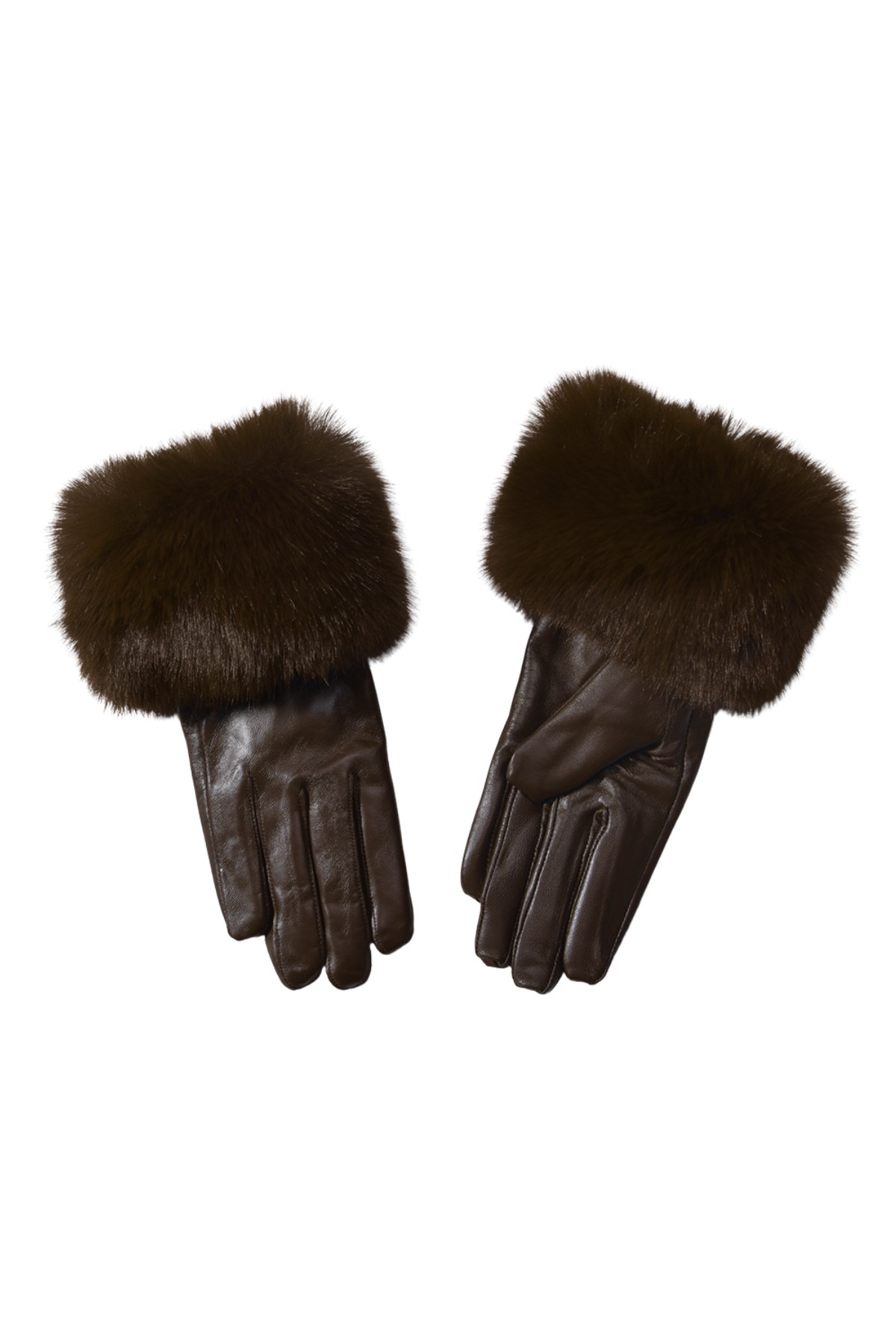 Hortons England Women's Leather Brown Gloves With Faux Fur