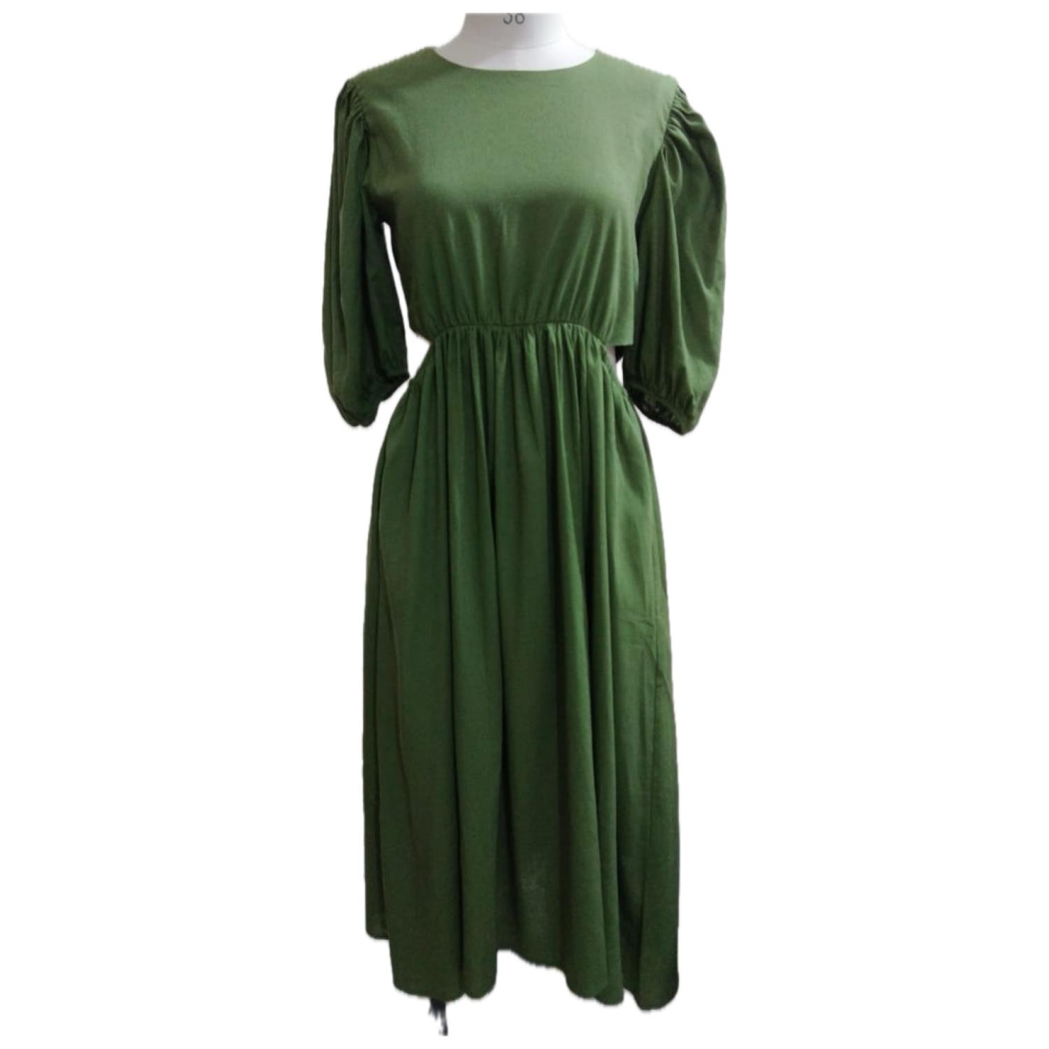 Anuk Women's Green Laila Maxi Cut Out Dress With Puff Sleeves