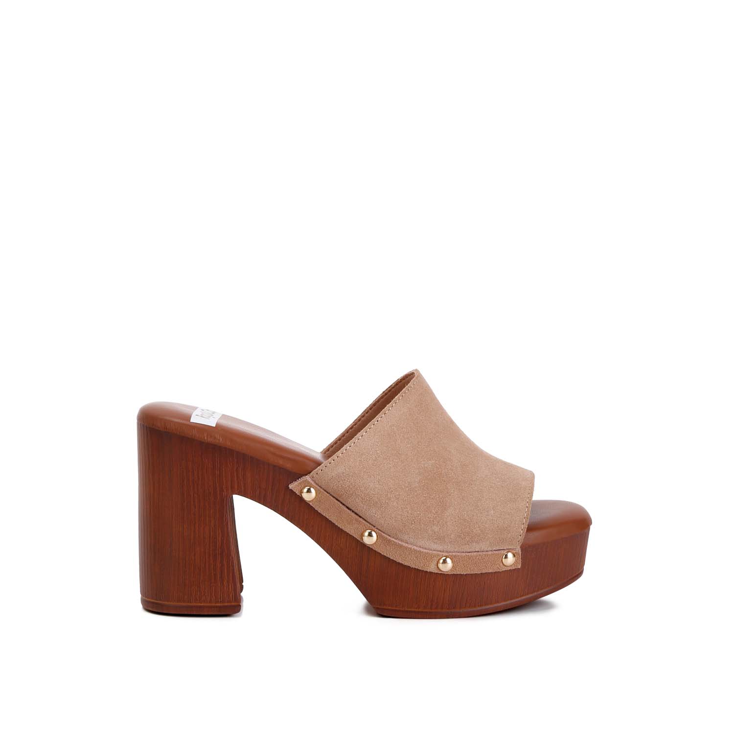 Rag & Co Cartera Suede High Block Heel Clogs In Tan In Brown