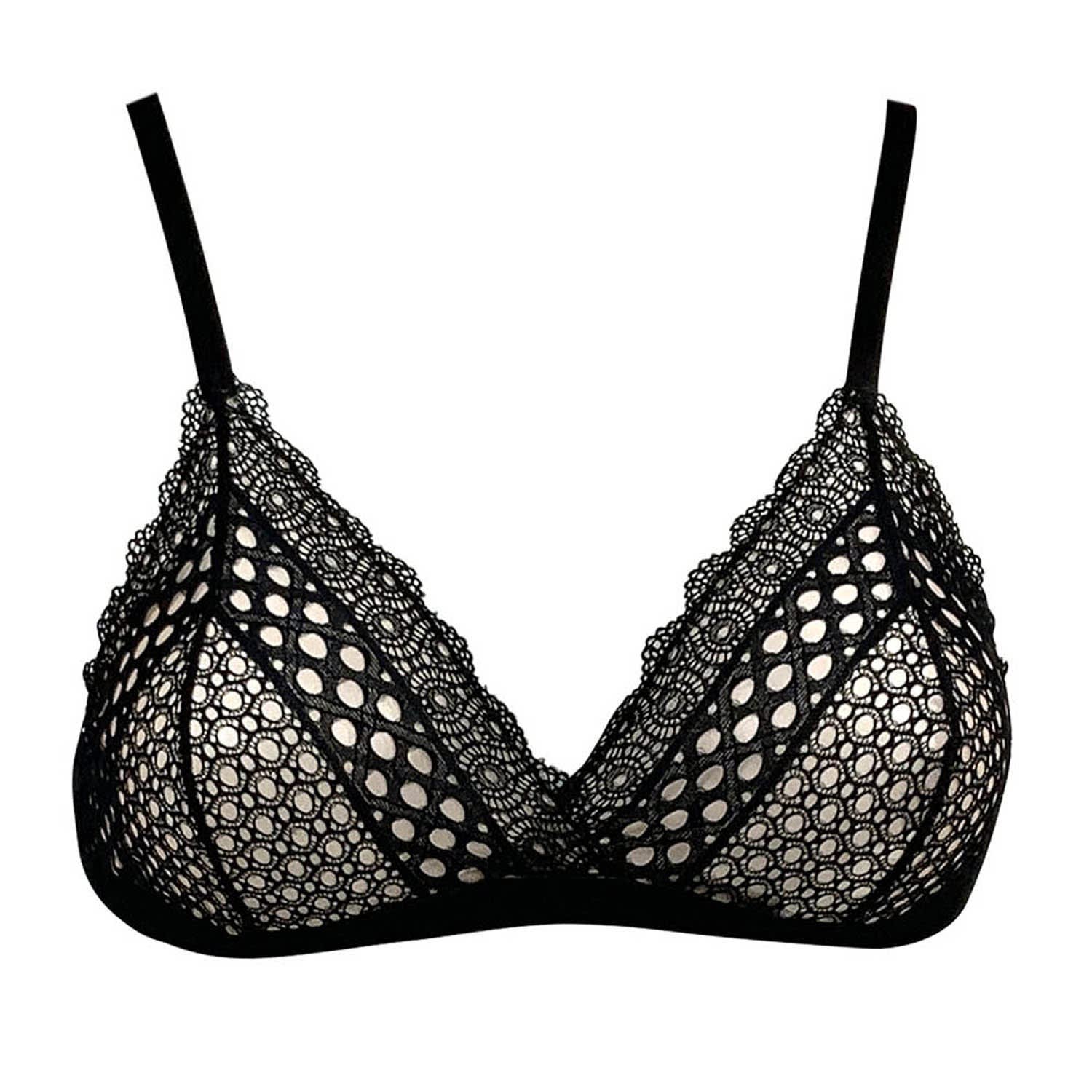 Monroe' LA Space Lace Triangle Bralette in Black