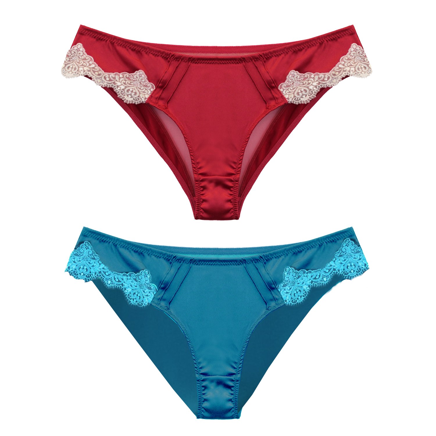 Women’s Blue / Red Two X Opulent Lace Briefs - Peacock & Valentines Red Large Tallulah Love