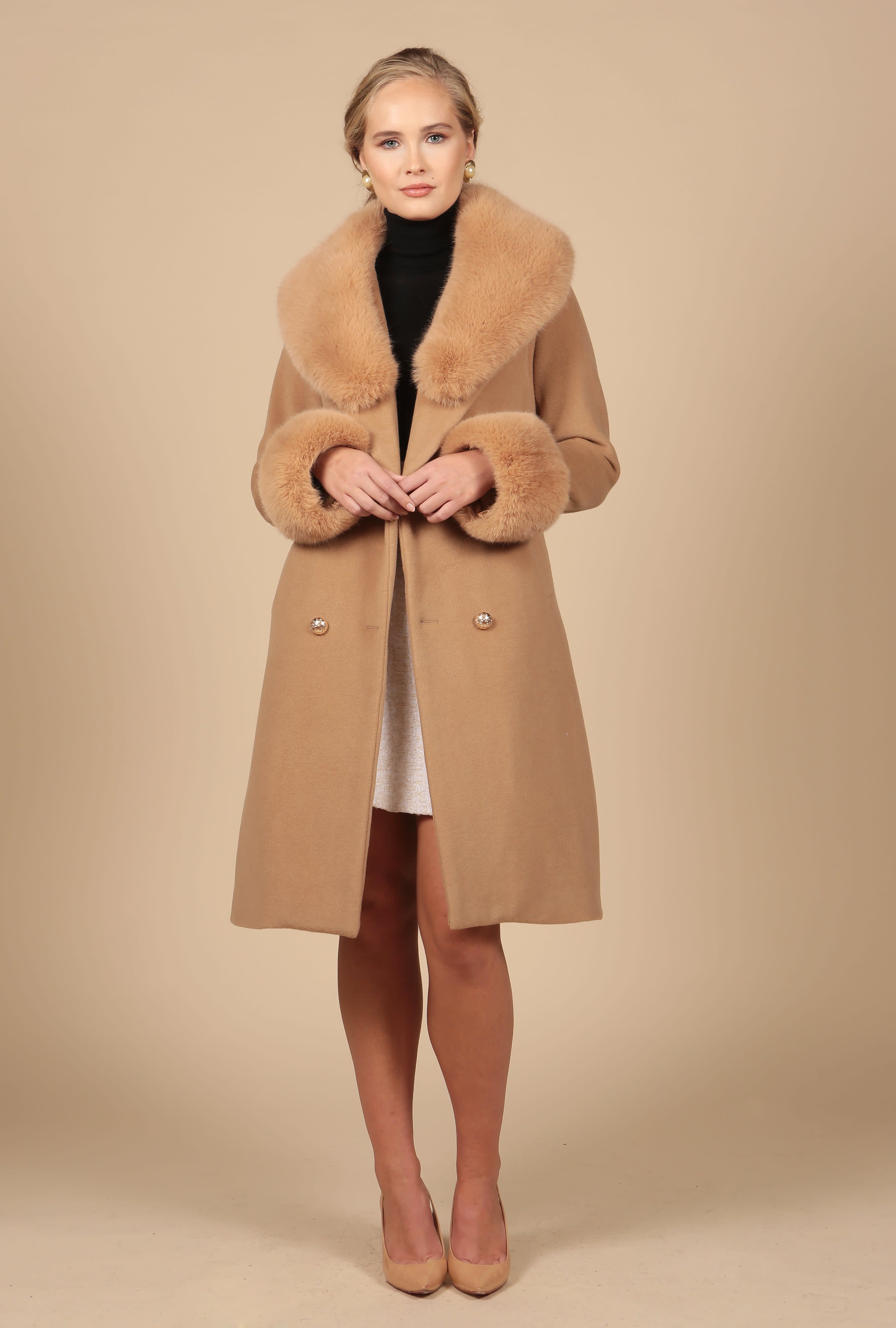 Marlene' 100% Cashmere & Wool Coat In Brown | Santinni | Wolf & Badger