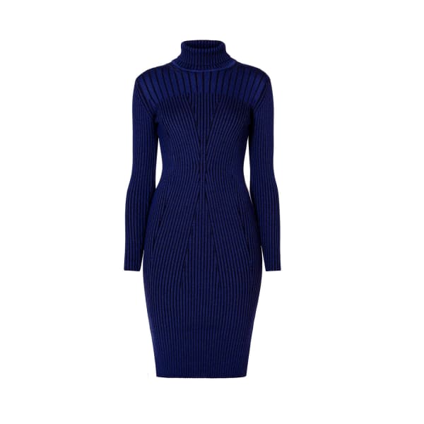 Rumour London Cleo Blue Two-tone Ribbed Knit Dress In Knit