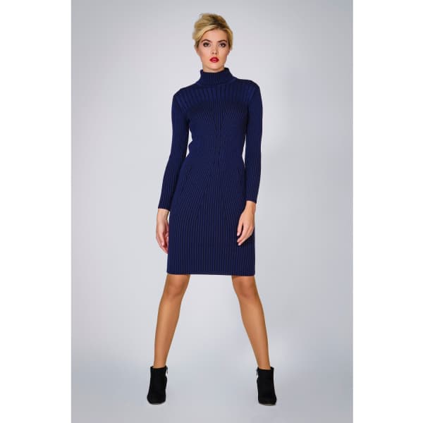 Rumour London Cleo Blue Two-tone Ribbed Knit Dress In Knit