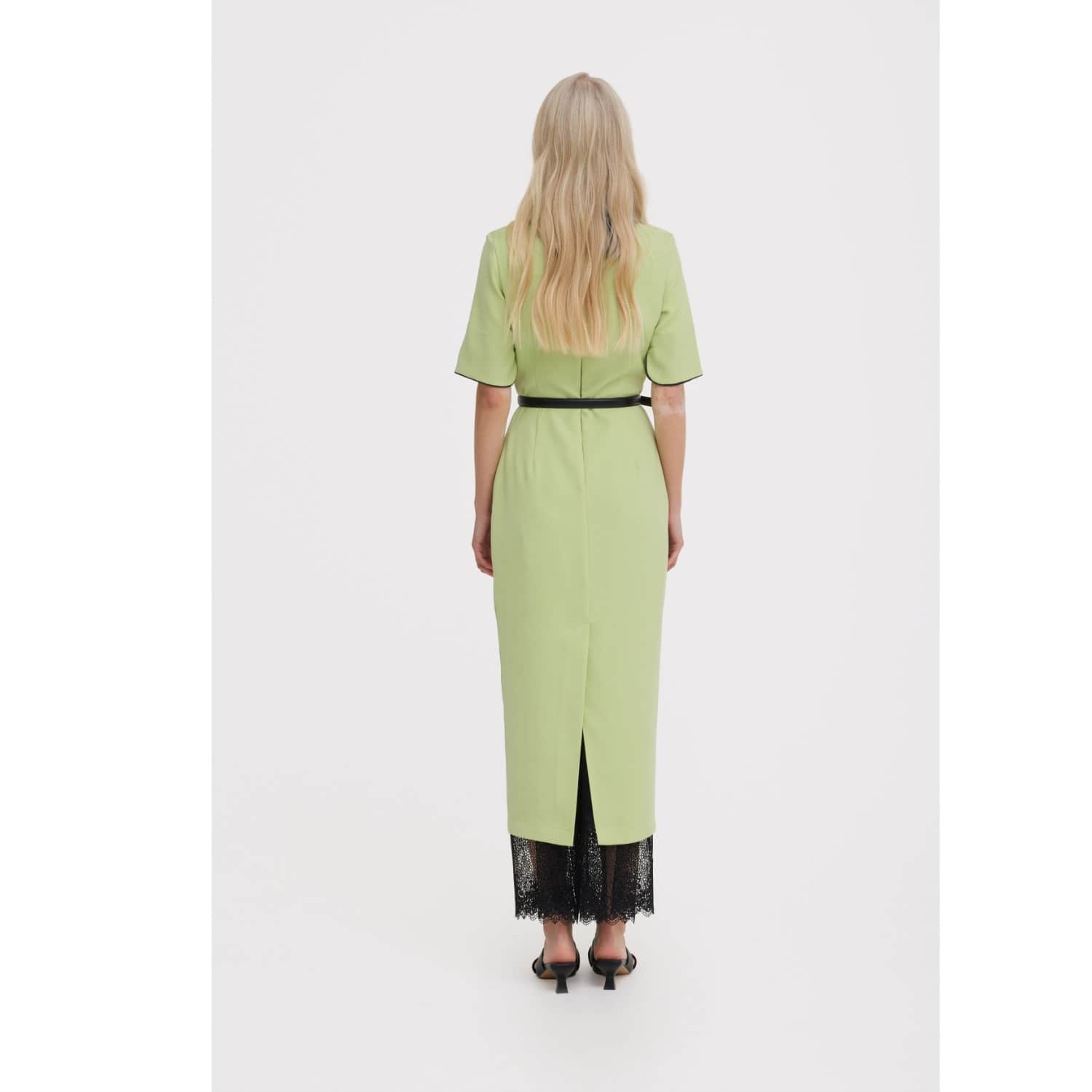 Polished Fitted Midi Short Sleeve Dress - Light Lime Green