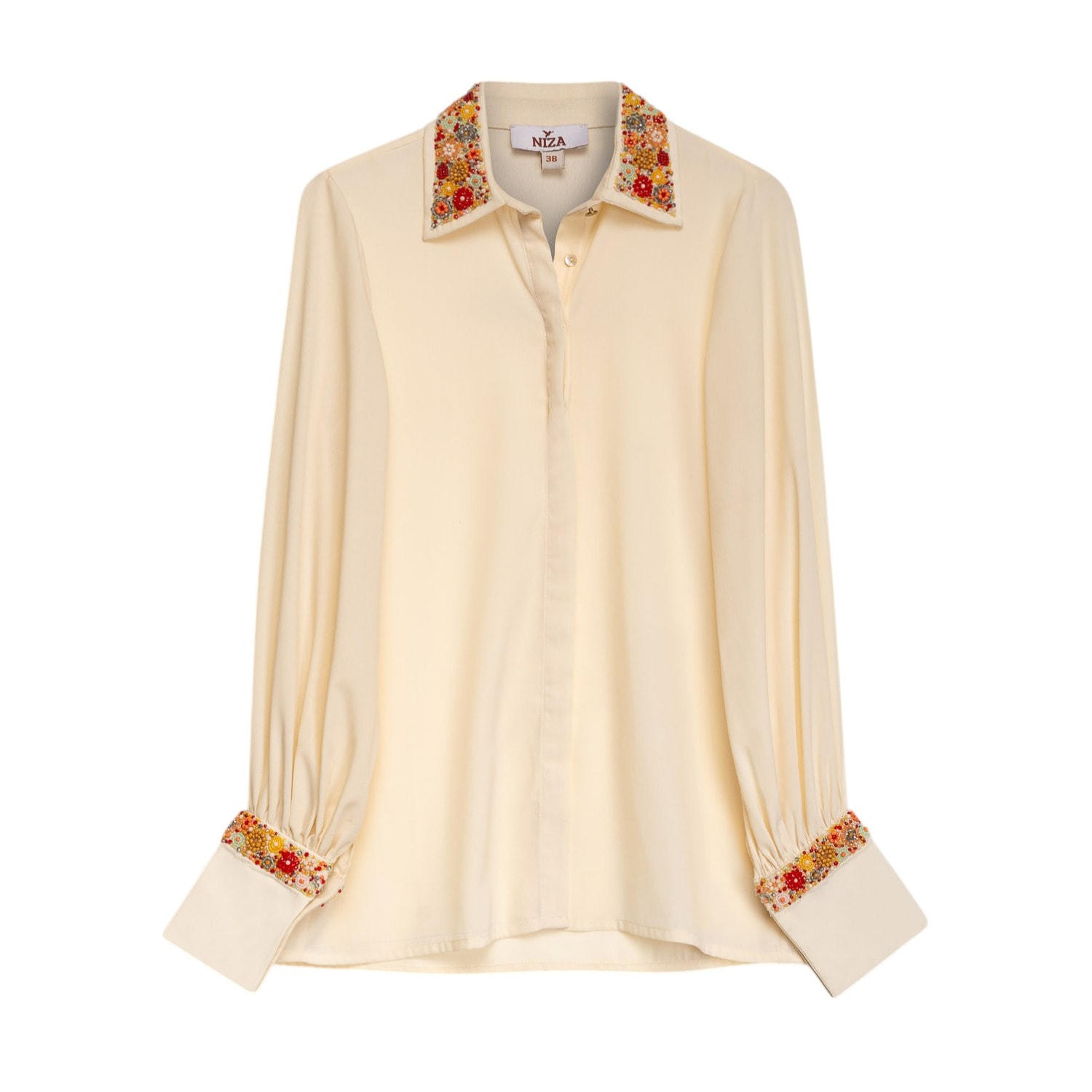 Niza Women's White Long Sleeve Shirt With Embroidery Arielle In White