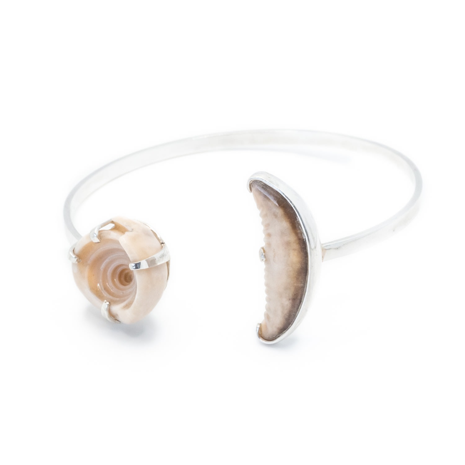 Women’s Brown / Silver Crescent Moon Silver & Seashell Adjustable Bangle Sippi
