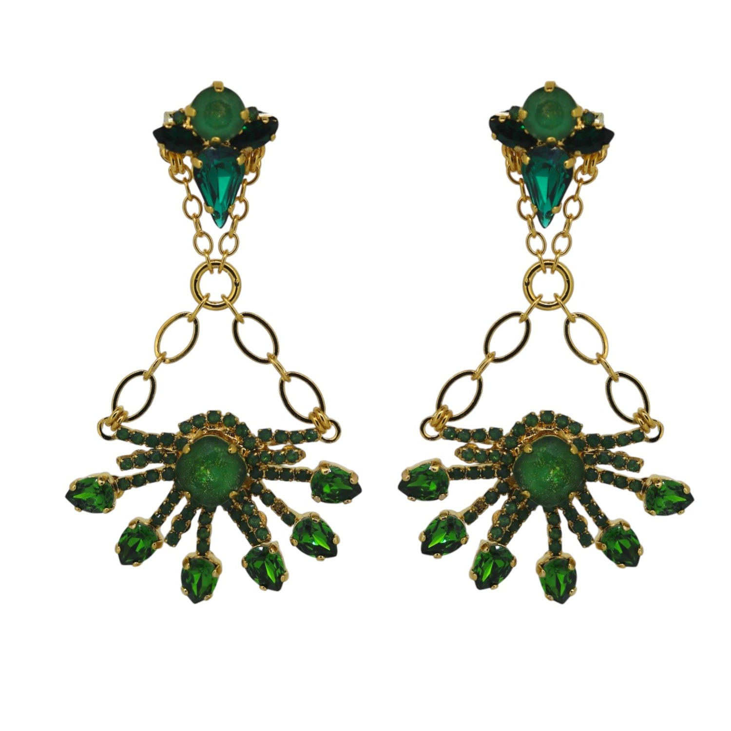 Vickisarge Women's Gold / Green Yuletide Green Burst Chandelier Earrings