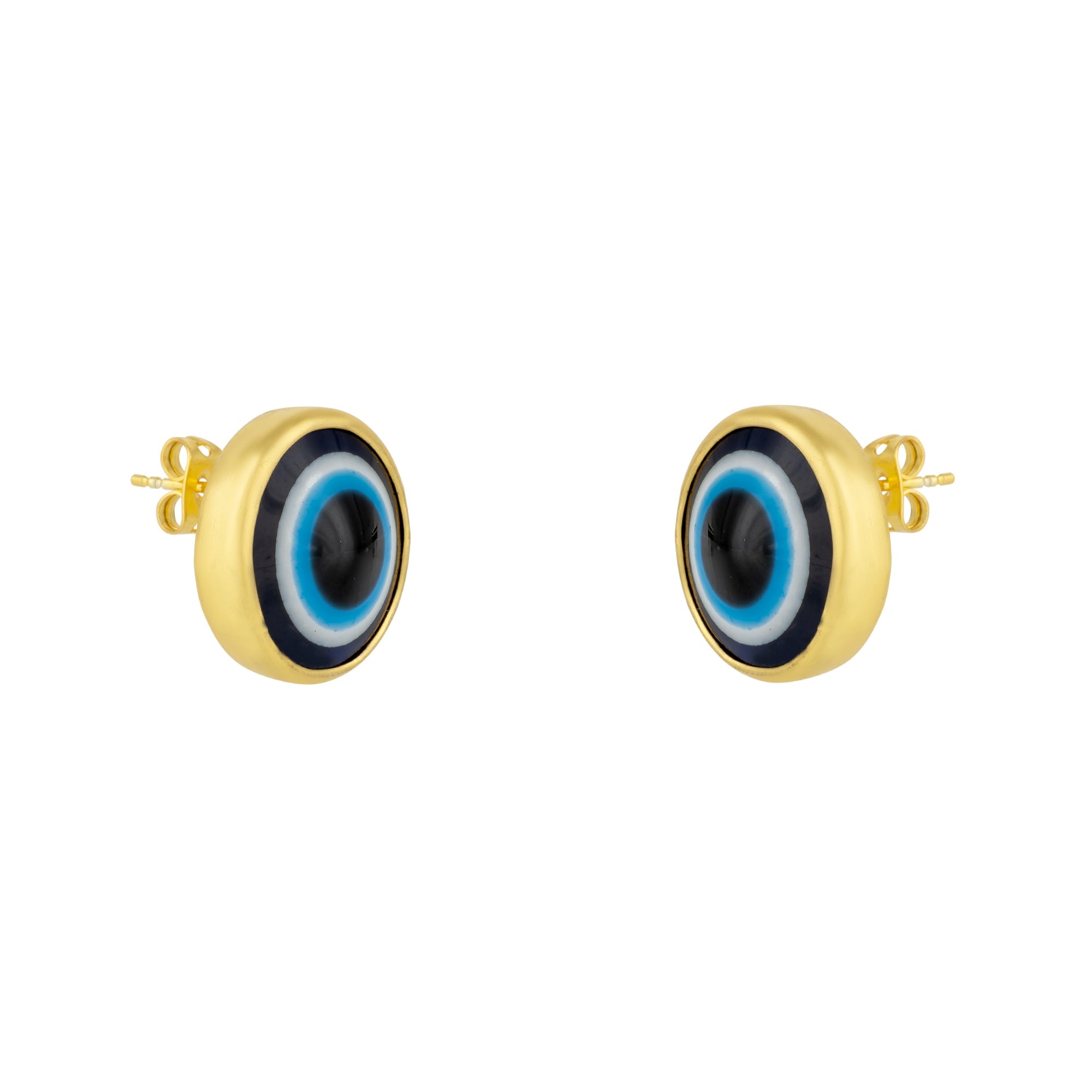 Mejoma Women's Gold / Blue Evil Eye Stud Earring In Gold