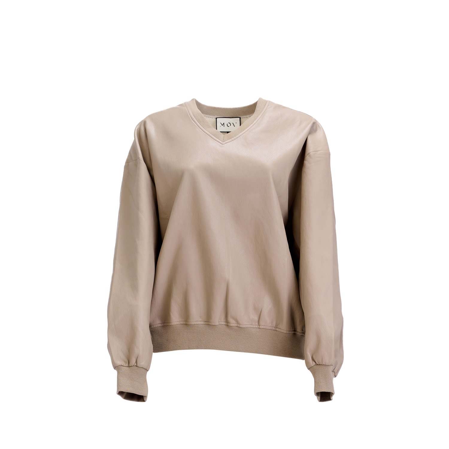 Mov Women's Brown / Neutrals V-neck Sweatshirt — Mocha Vegan Leather With Relaxed Silhouette