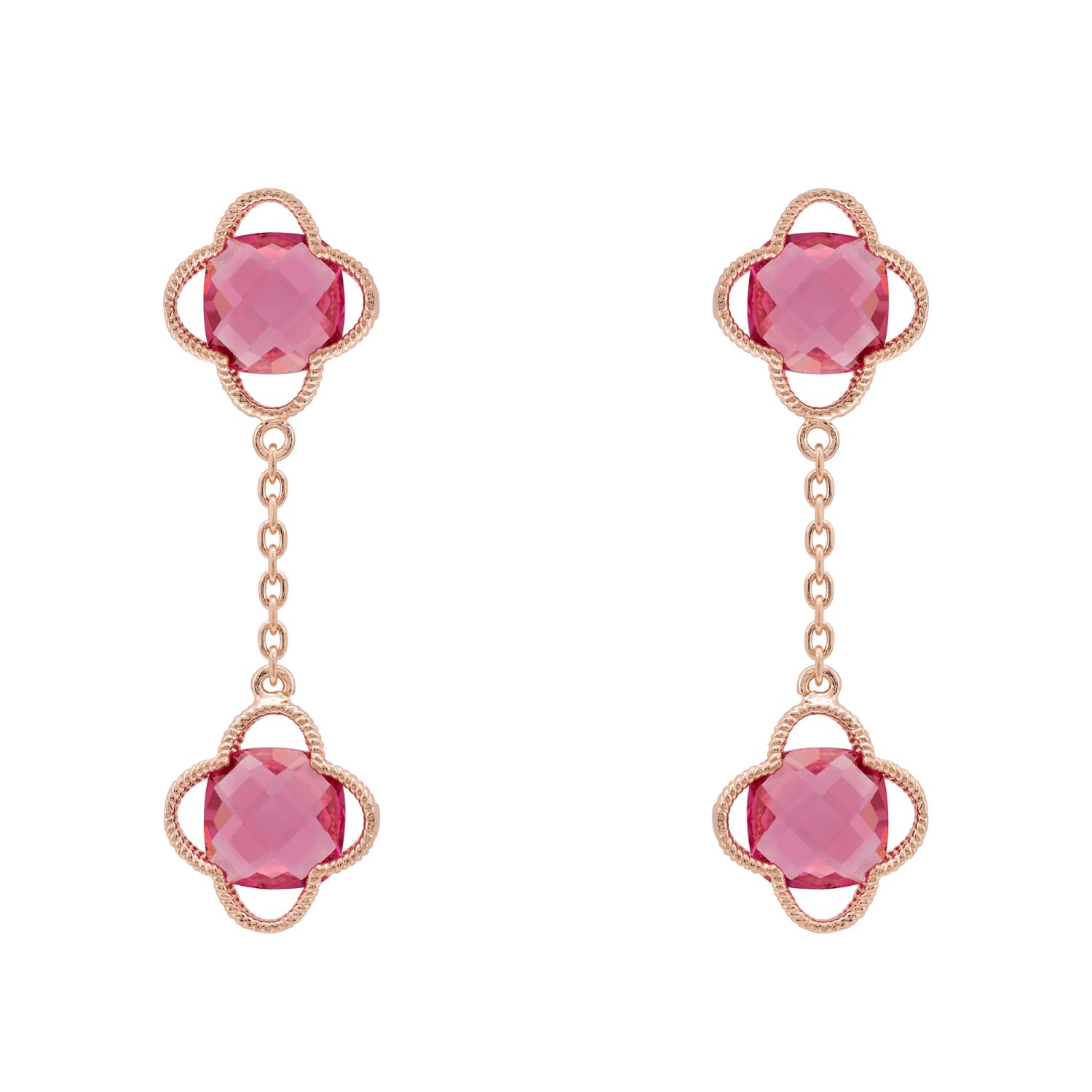 Women’s Pink / Purple / Rose Gold Open Clover Double Drop Earrings Rosegold Pink Tourmaline Latelita