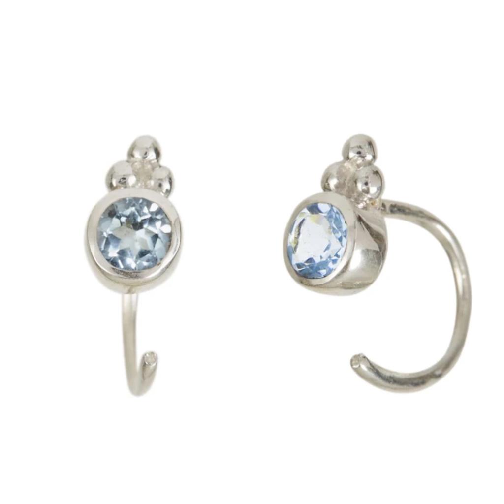 Women’s Holi Jewel Silver Stud Hoop Earrings - Blue Topaz Charlotte’s Web Jewellery