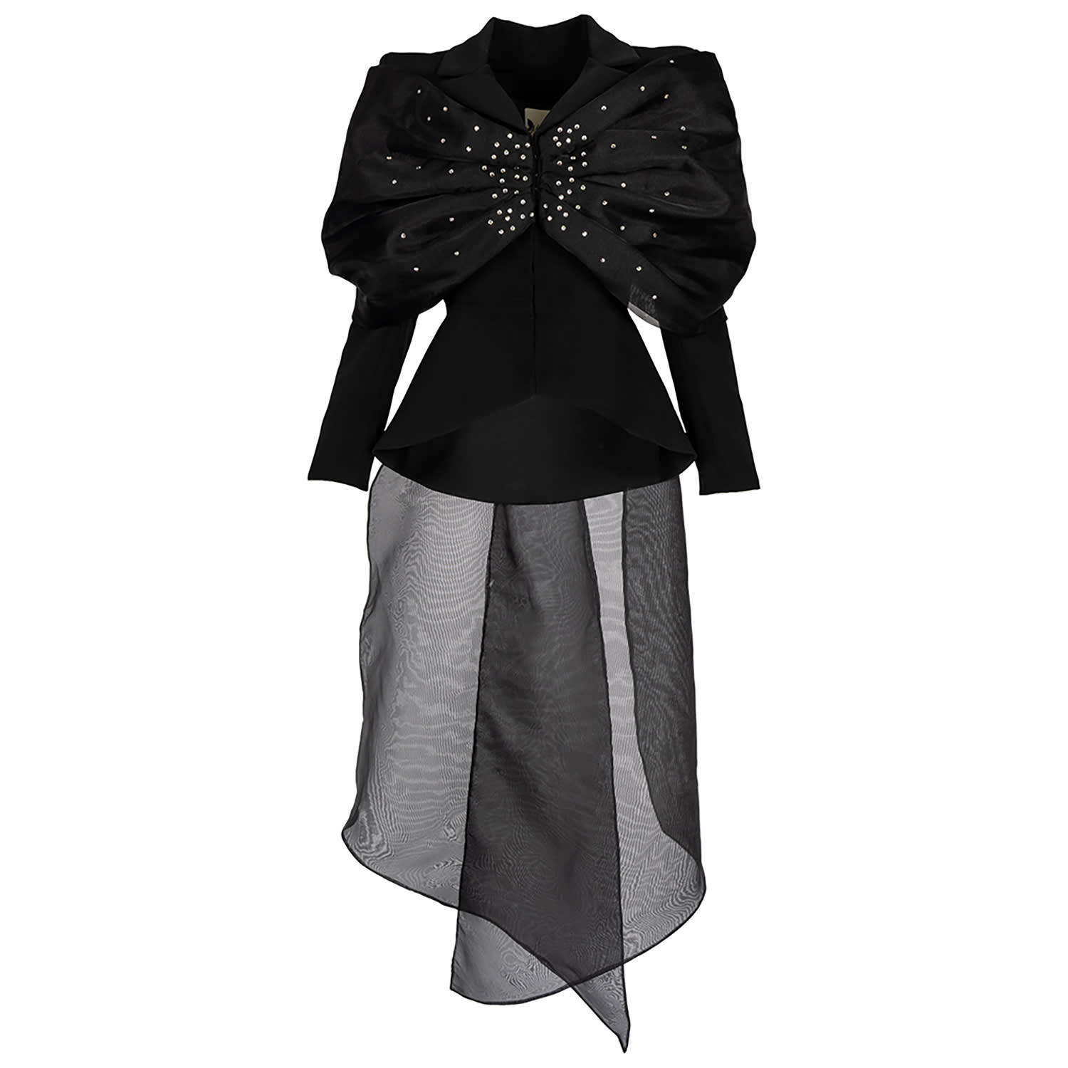 Monarh Black Crystal Bow Tuxedo Set With Sheer Tail In Black