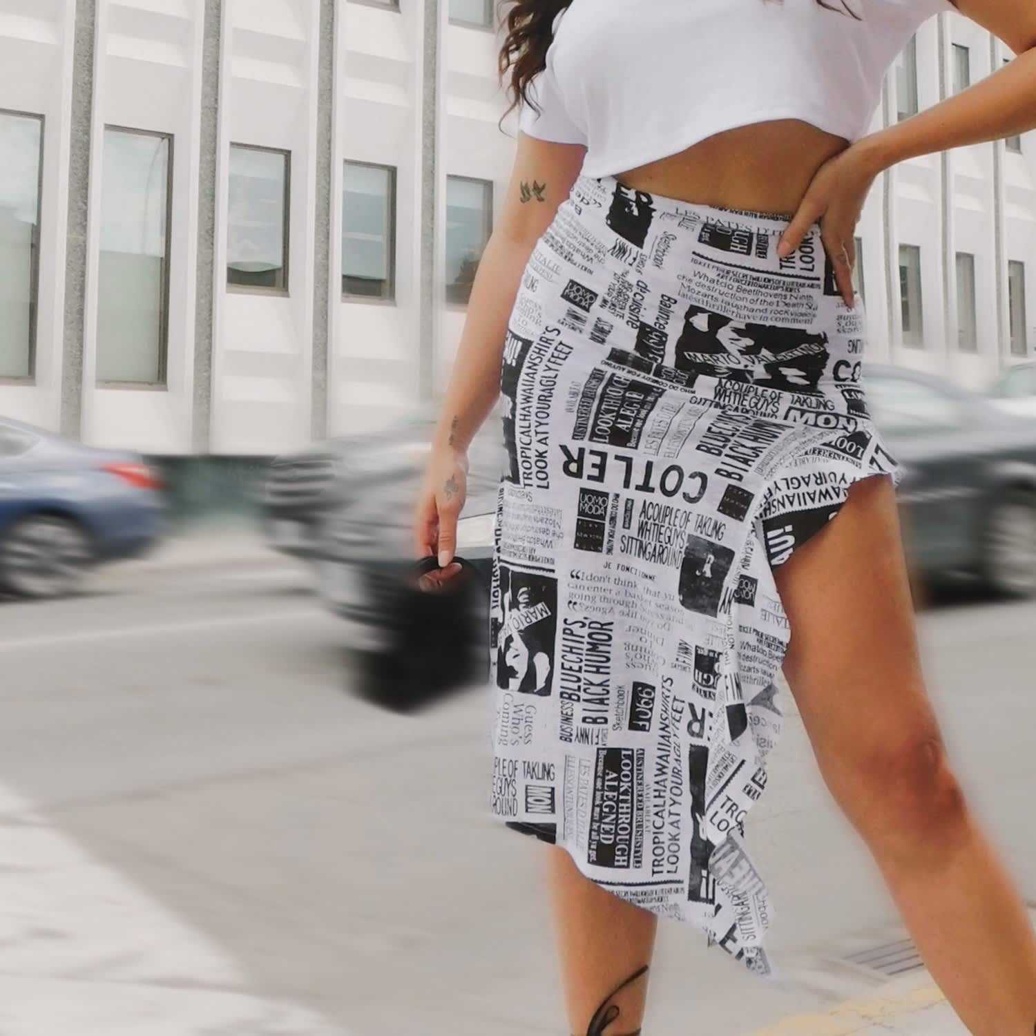 Newspaper Print Cascade Skirt by Delayne Dixon