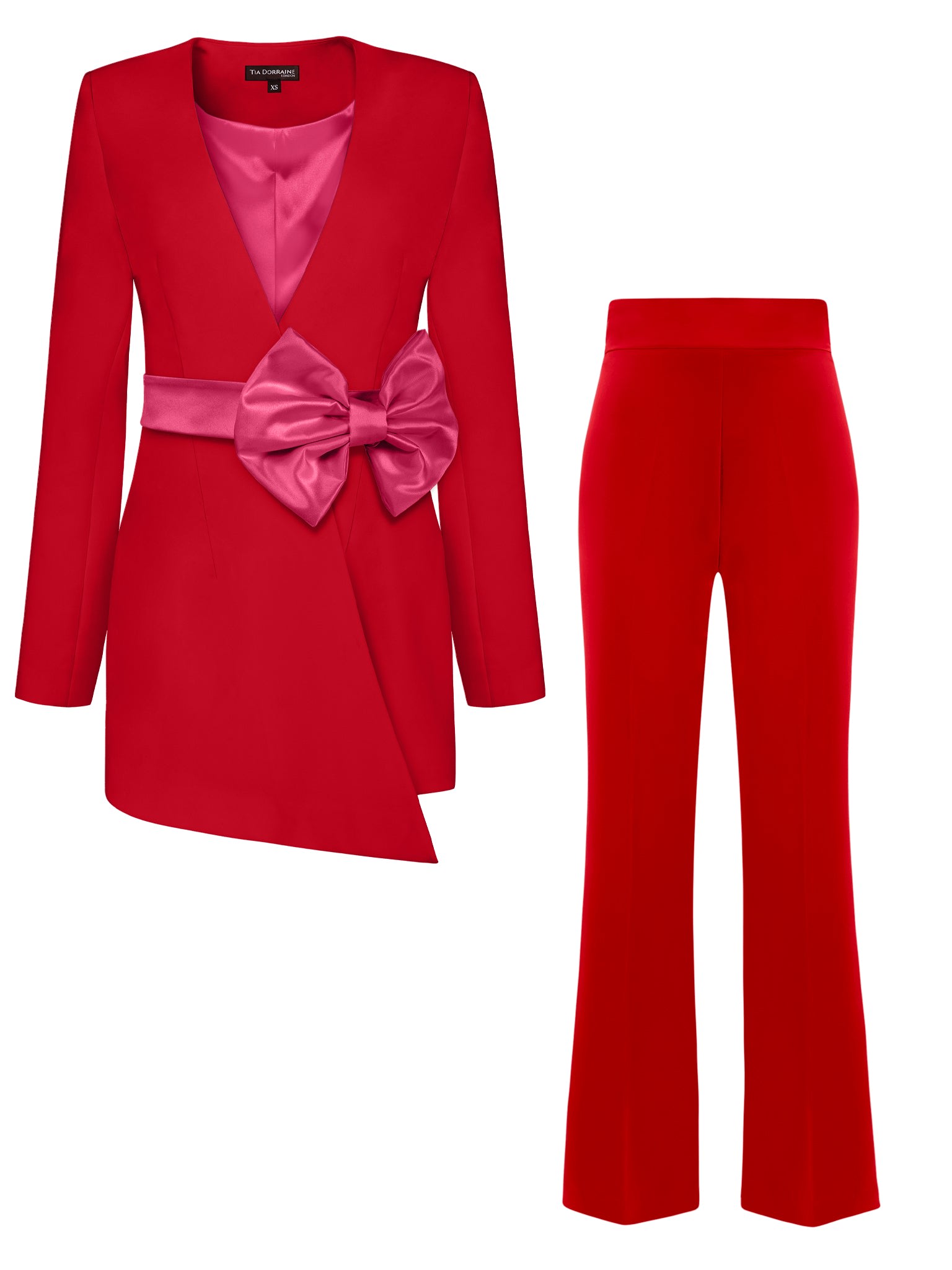 Women’s Pink / Purple / Red Red Pearl Power Suit With Pink Bow Belt Medium Tia Dorraine