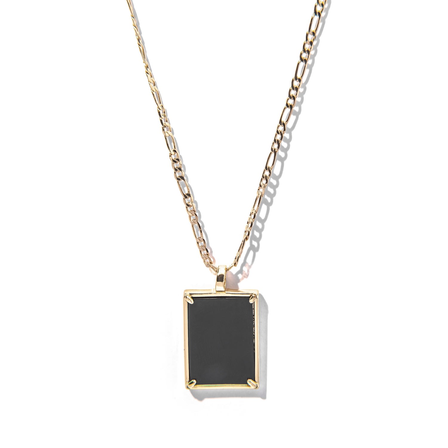 Women’s Gold / Black Gold Filled Black Onyx Crystal Pendant Figaro Chain Necklace The Essential Jewels