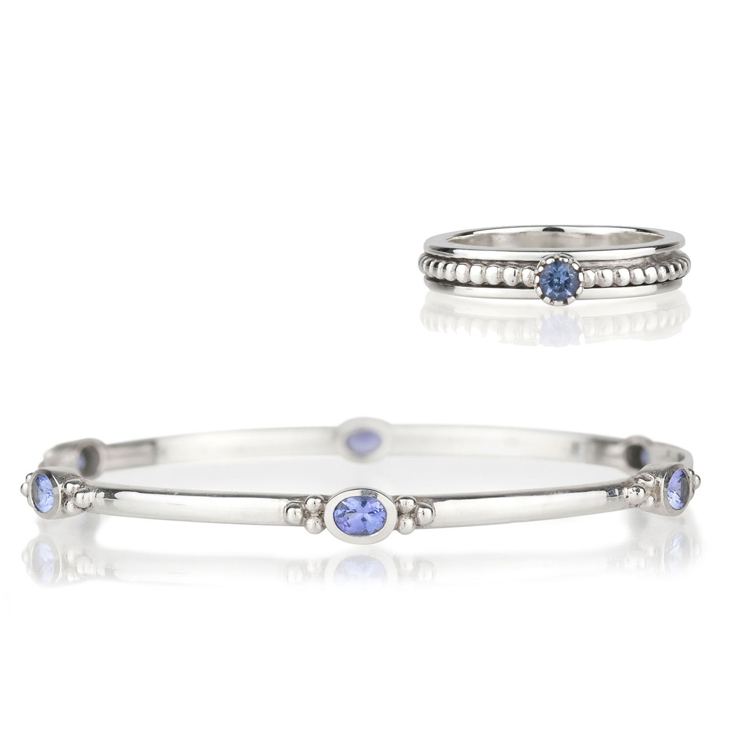 Charlotte's Web Jewellery Women's Blue / Silver Lalita Silver Spinning Ring & Holi Jewel Silver Bangle Gift Set - Tanzanite