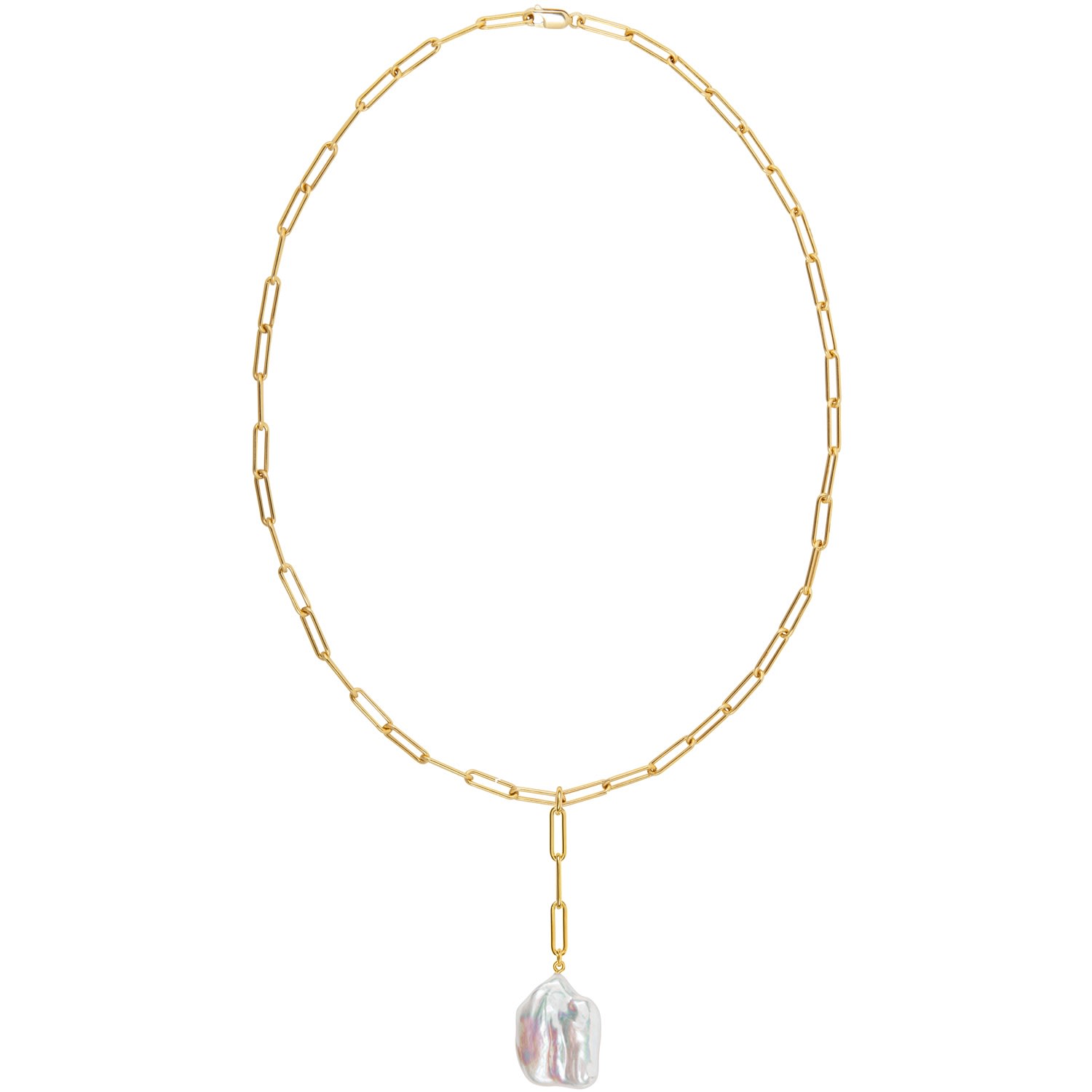 Ora Pearls Women's Aetia Lariat Flat Baroque Pearl Chain Necklace - Gold In Gold