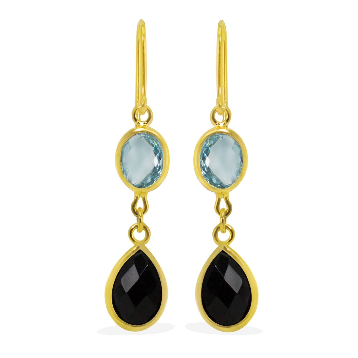 Vintouch Italy Women's Gold / Black / Blue Amalfi Sky Blue Topaz And Onyx Earrings In Multi