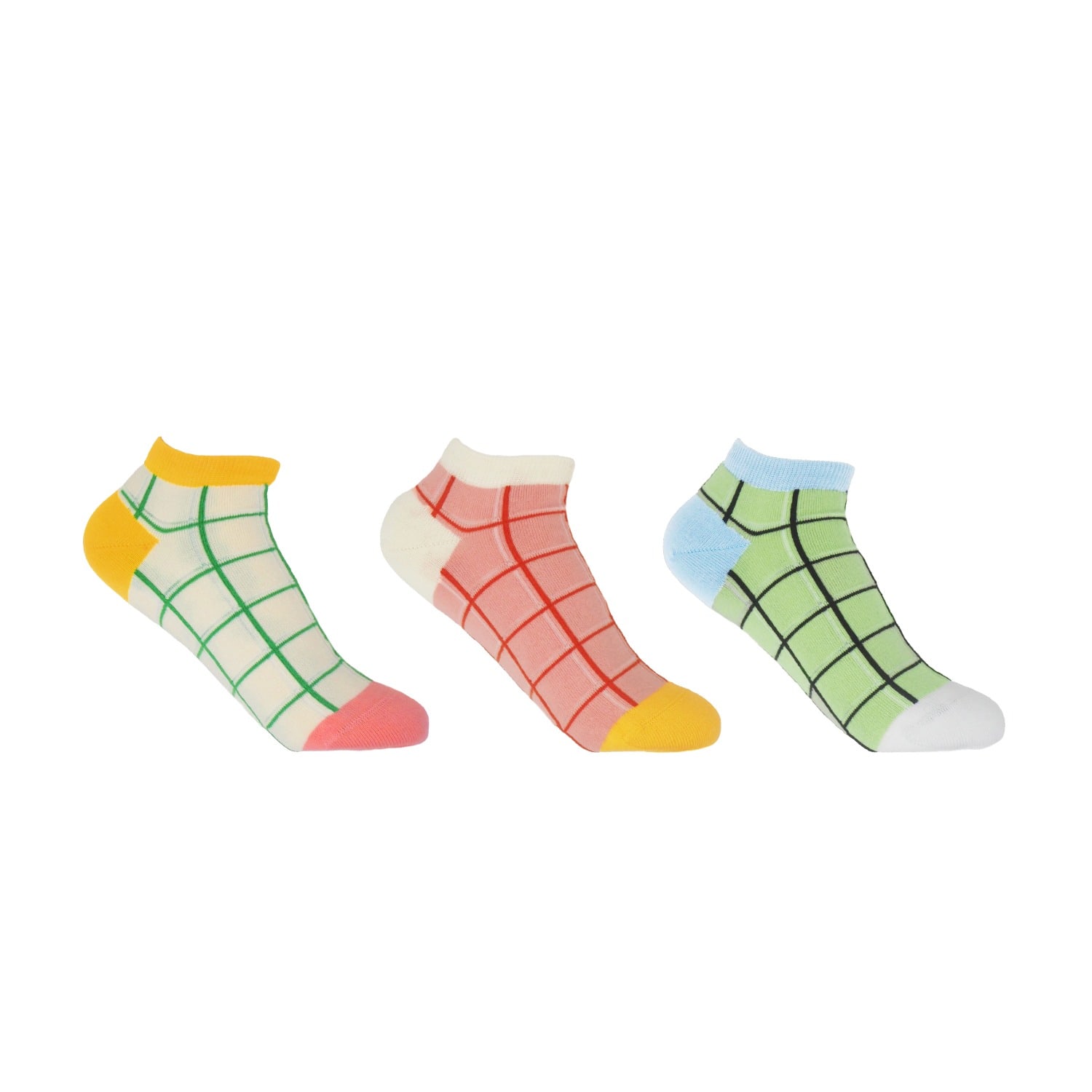 Peper Harow - Made In England Grid Women's Trainer Socks Bundle - Lime, Pink & Cream In Multi