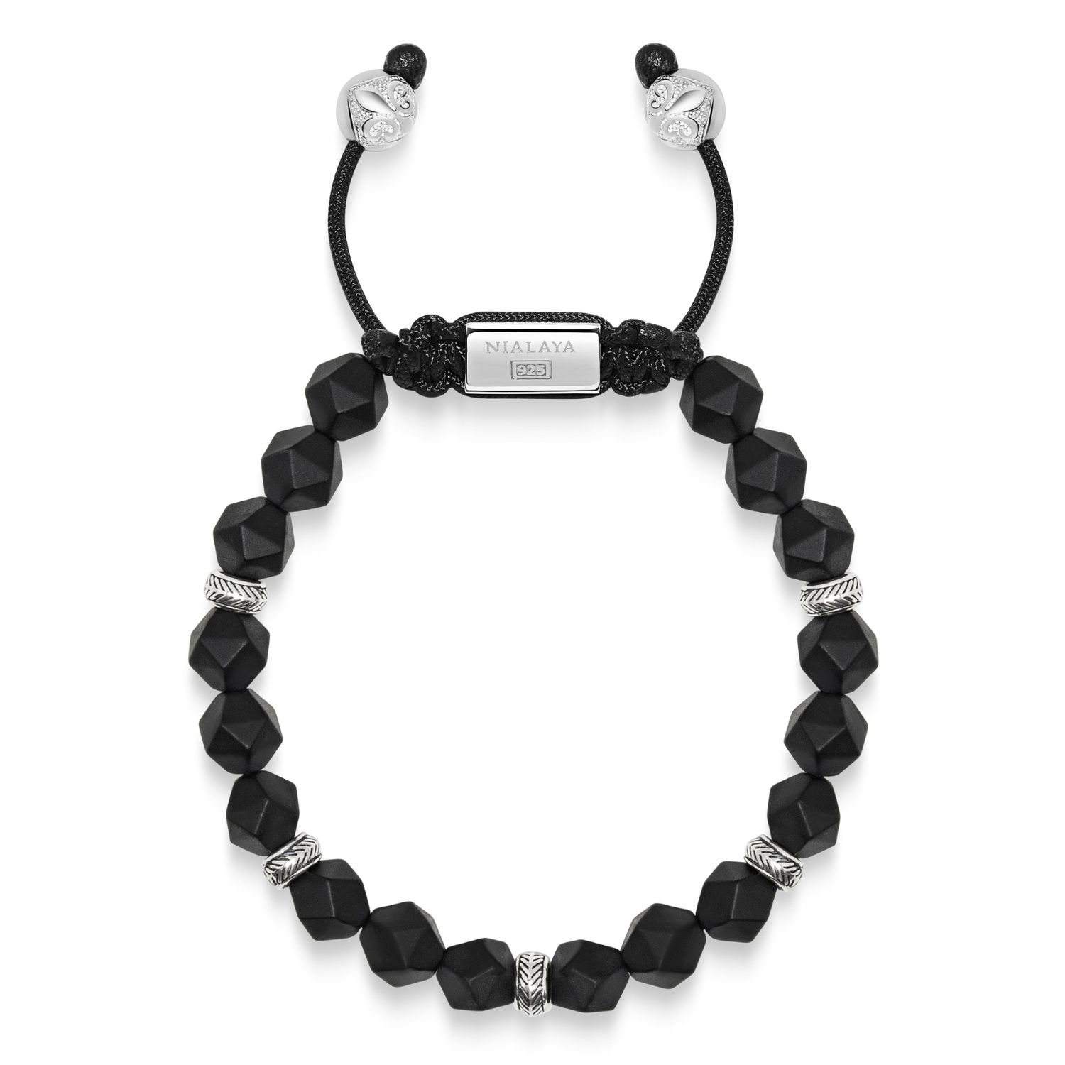 Nialaya Men's Sterling Silver Faceted Beaded Bracelet With Matte Black Onyx