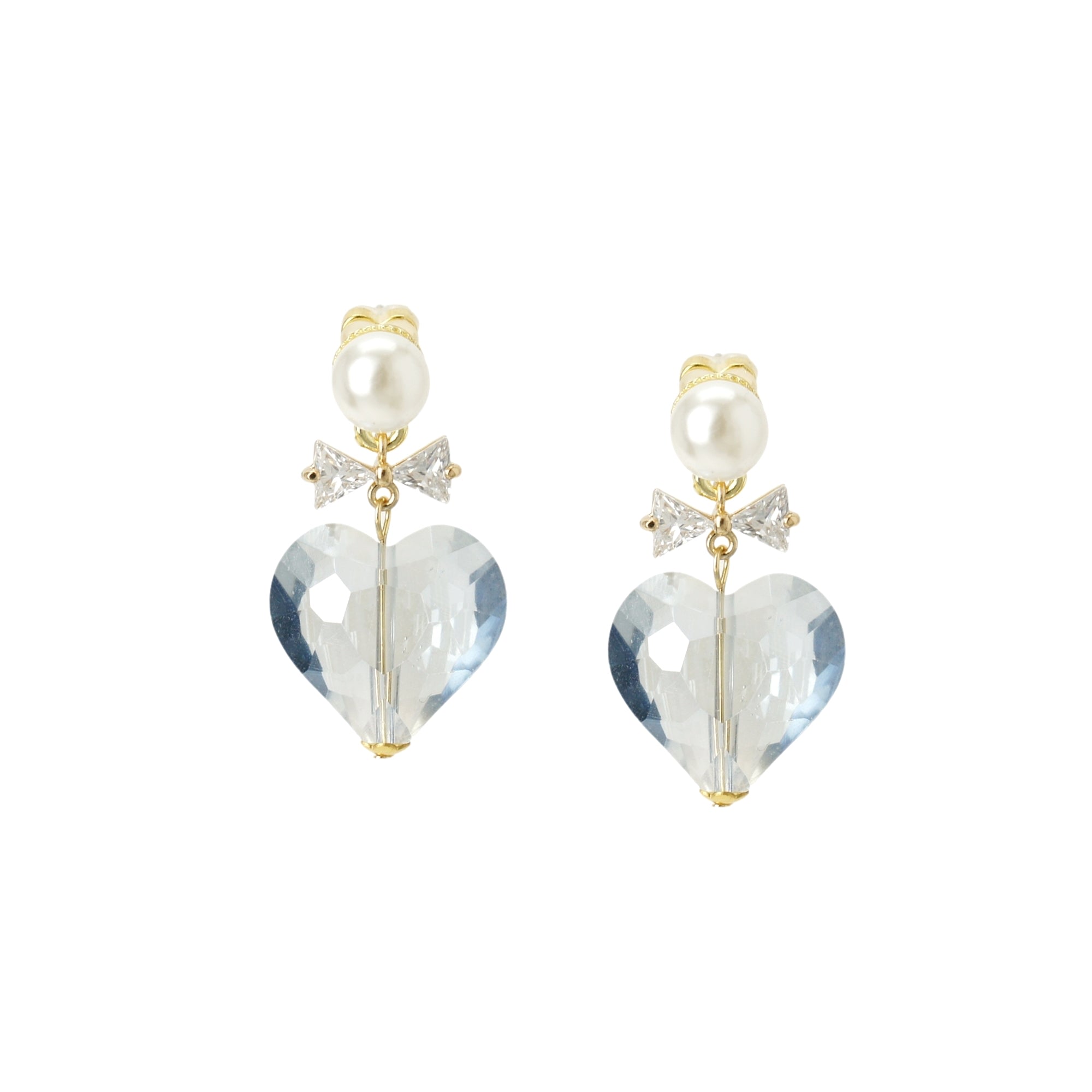 I'mmany London Women's Whisper Of Heart Crystal Bow & Faceted Heart Drop Earrings  - Blue