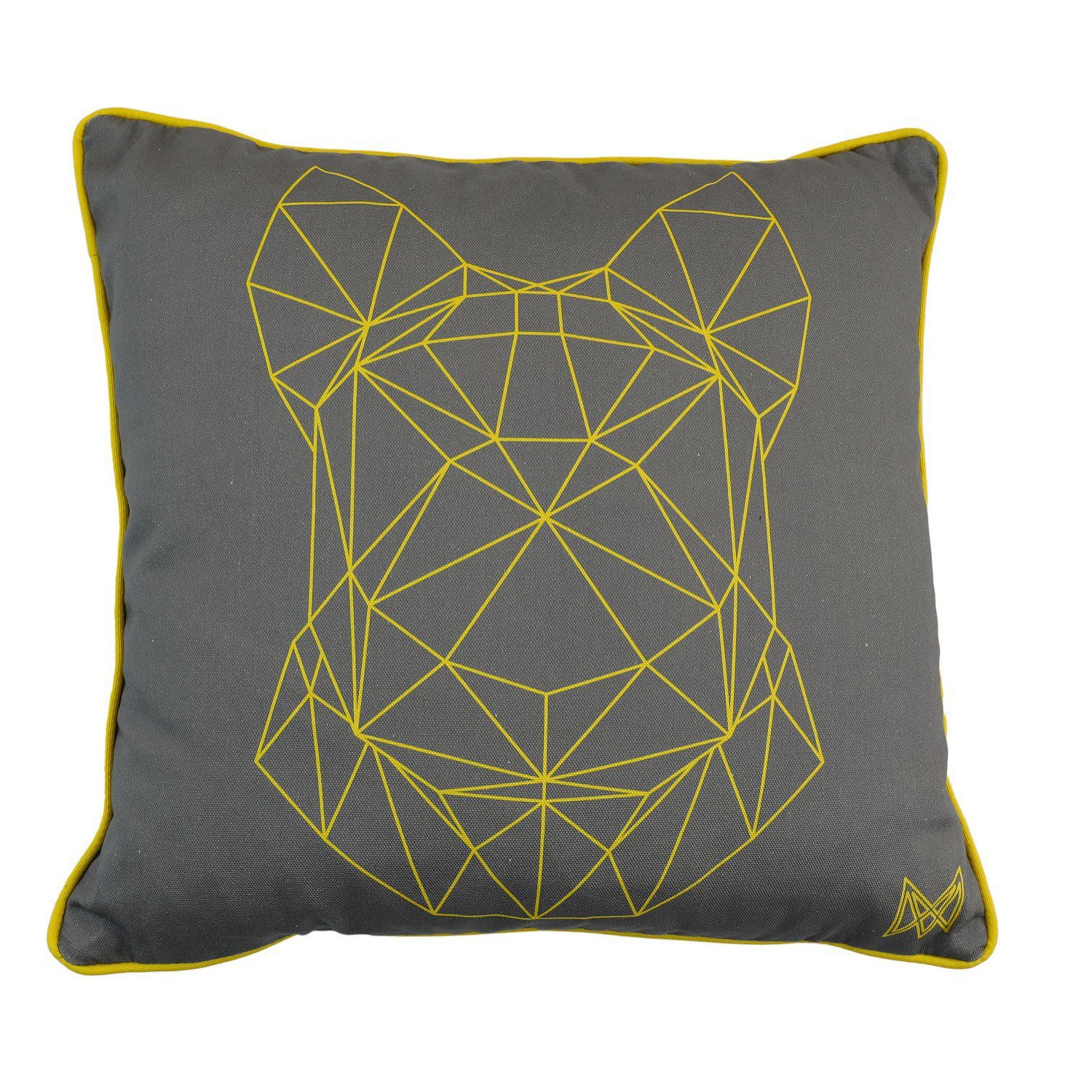 Luxury Indoor Outdoor Cushions - Grey & Yellow Organic Collection Dog/Happy Marokka Design