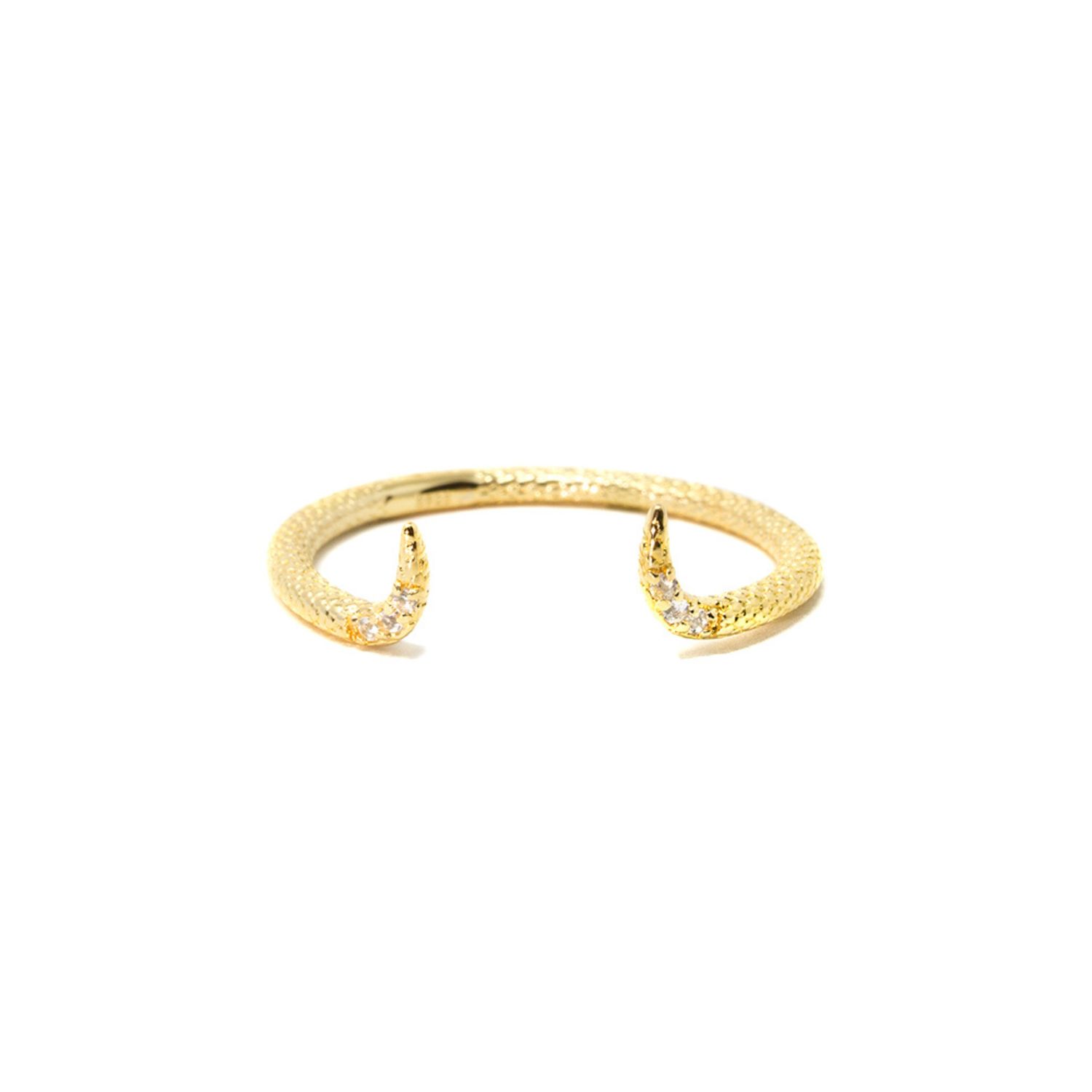 Nasi Silver Women's Adjustable Fishtail Ring- White Topaz, Gold In Gold