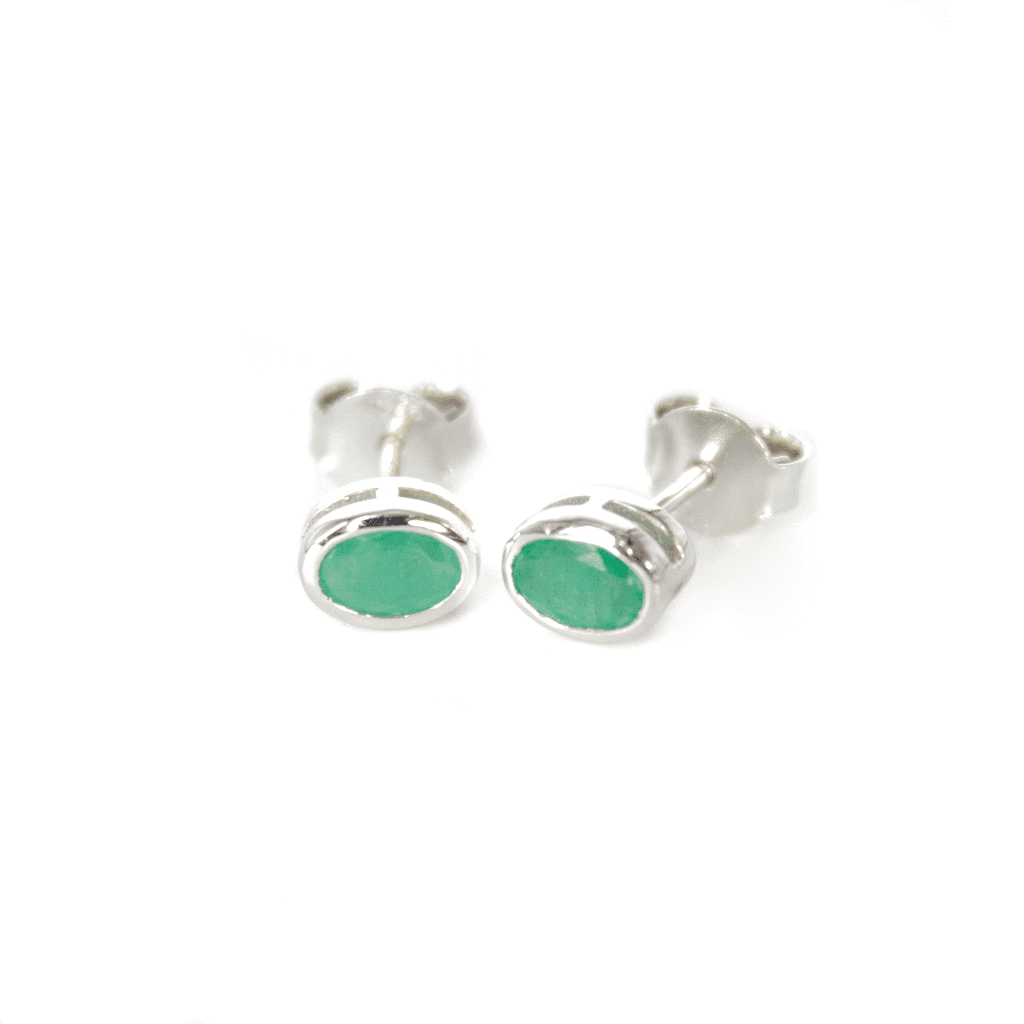 Women’s Green / Silver Bezeled Emerald Silver Studs Somya London