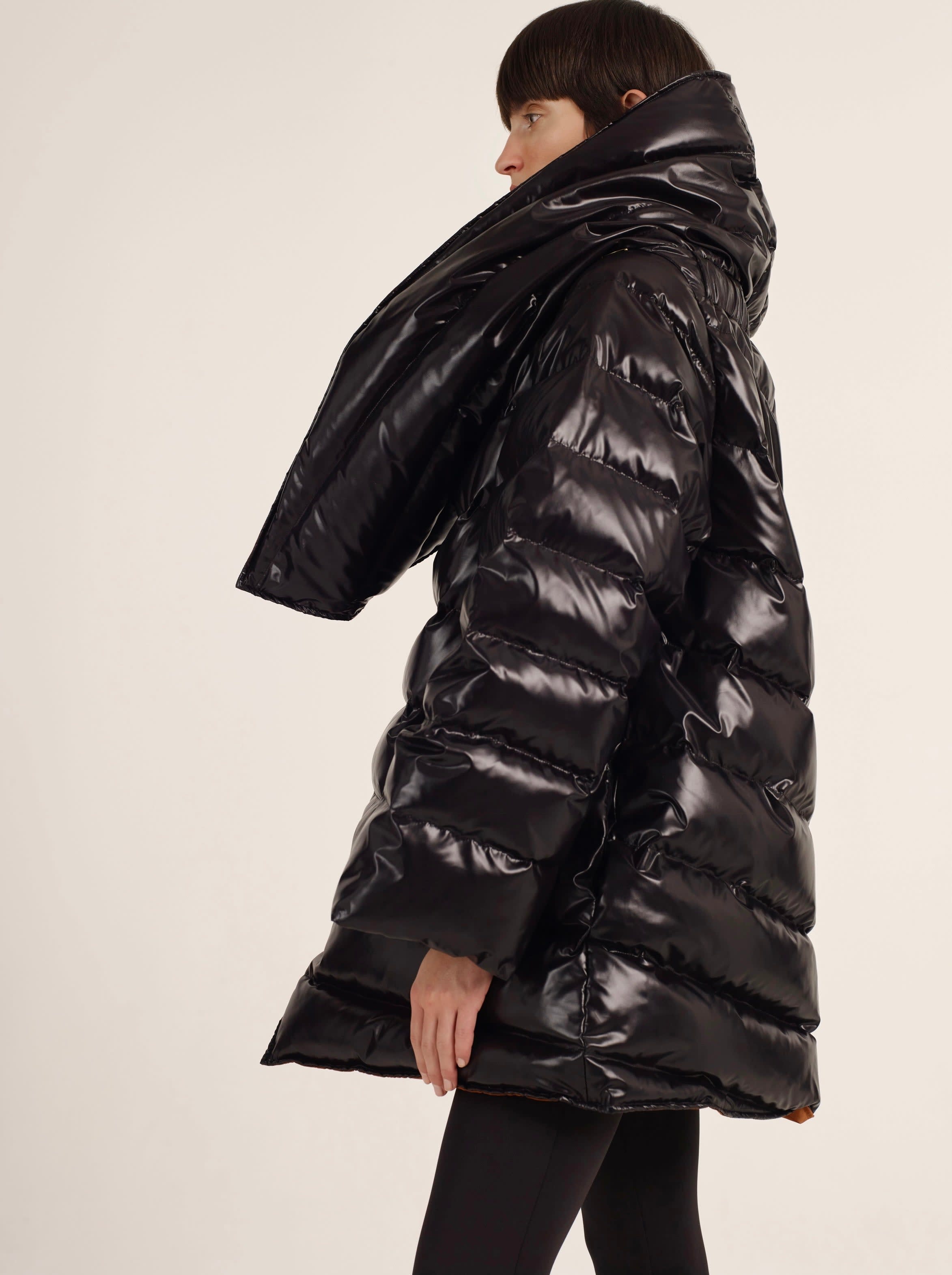 Women s Hunter Down Feather Puffer Jacket Shiny Black Rust