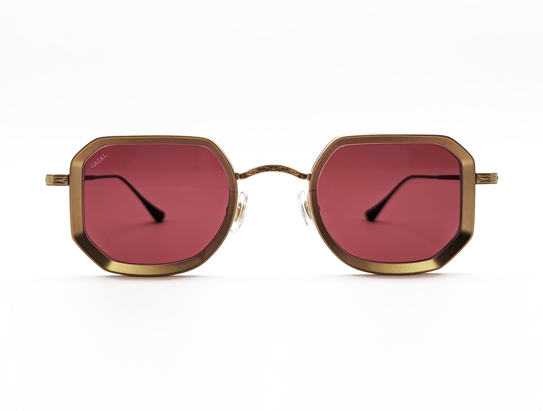 Men’s Titanium Metal Square Sunglasses - Seco - Burgundy & Gold - Annis One Size Gazal Eyewear