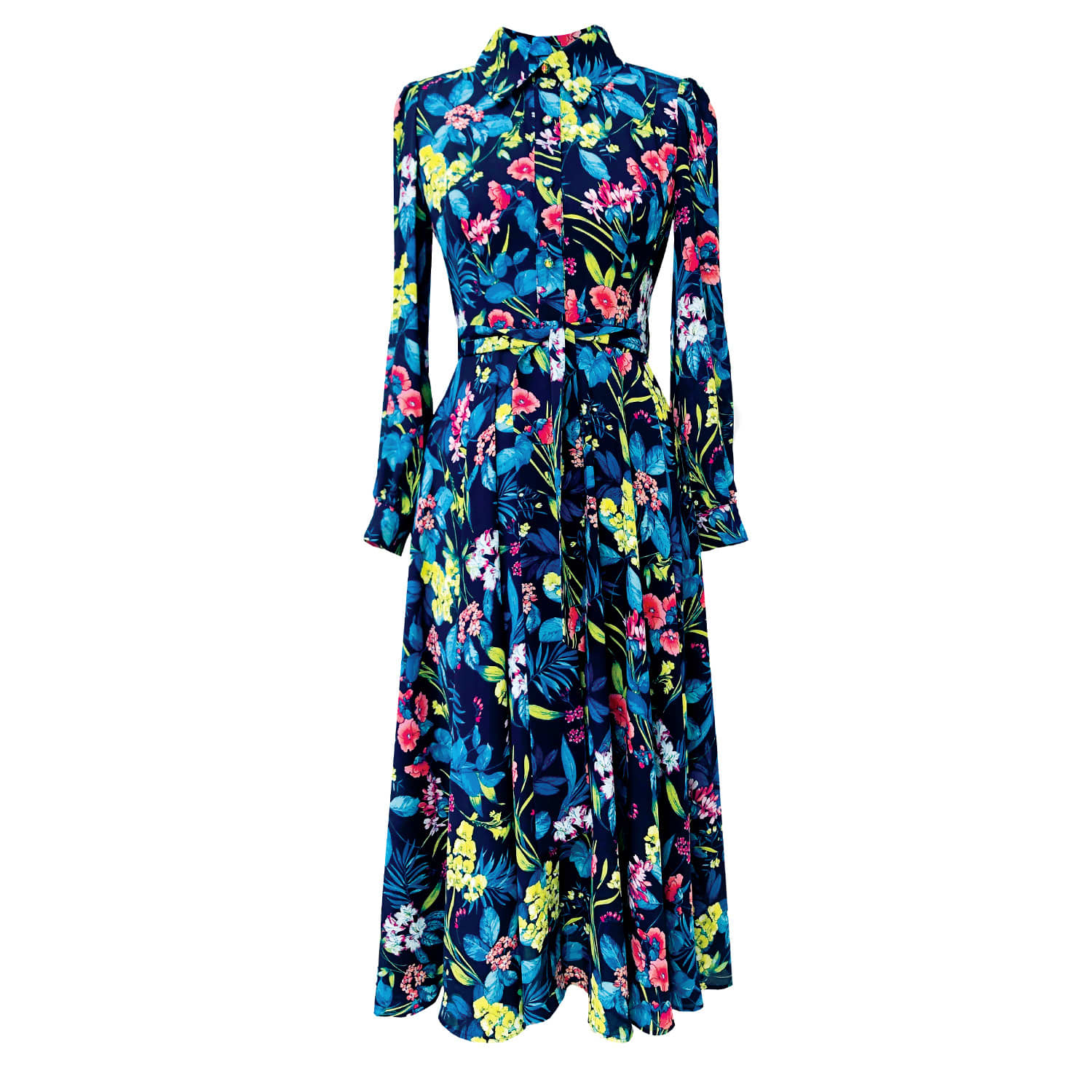tropical print shirt dress