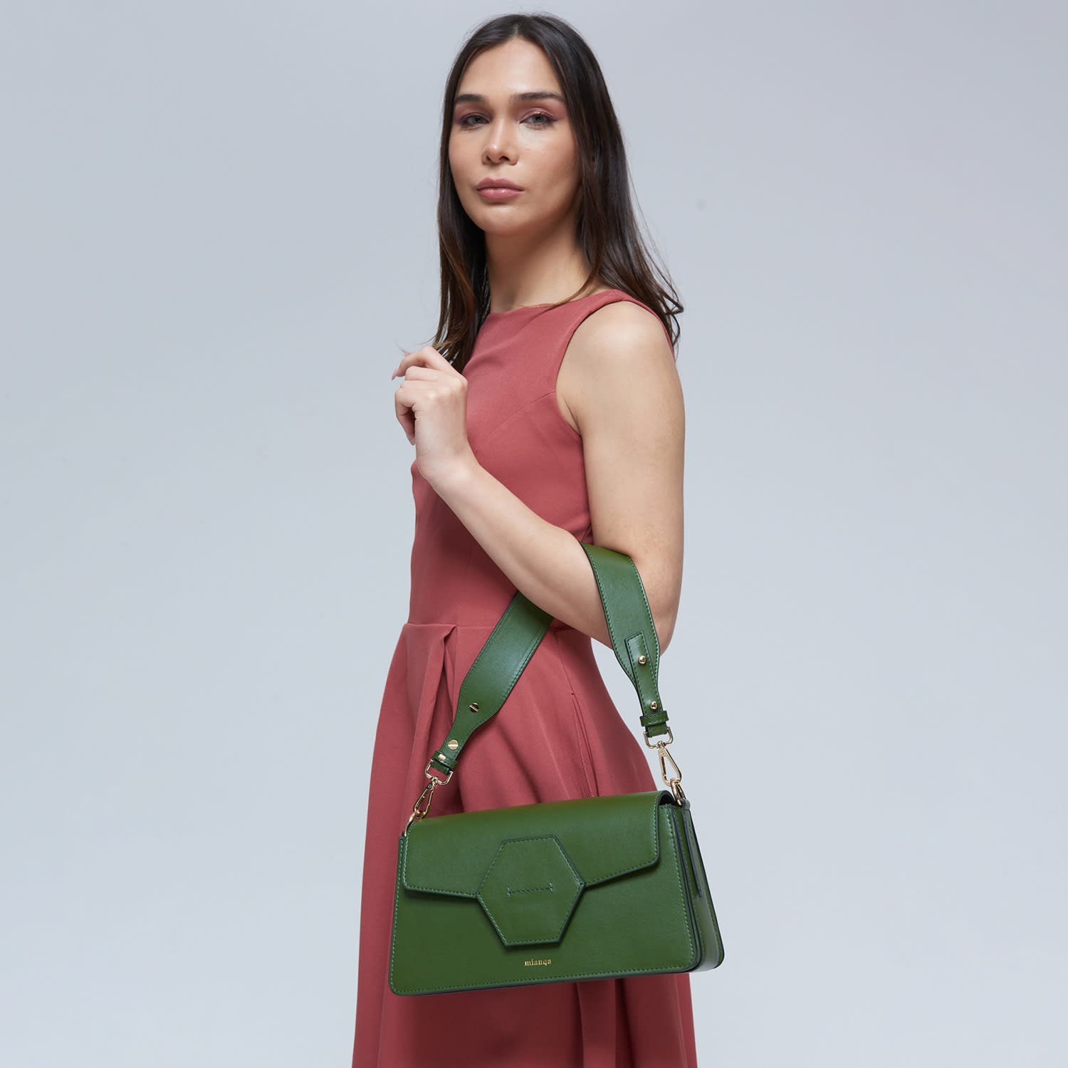 Vegan Cactus Leather Shoulder Bag - Green | Mianqa | Wolf & Badger