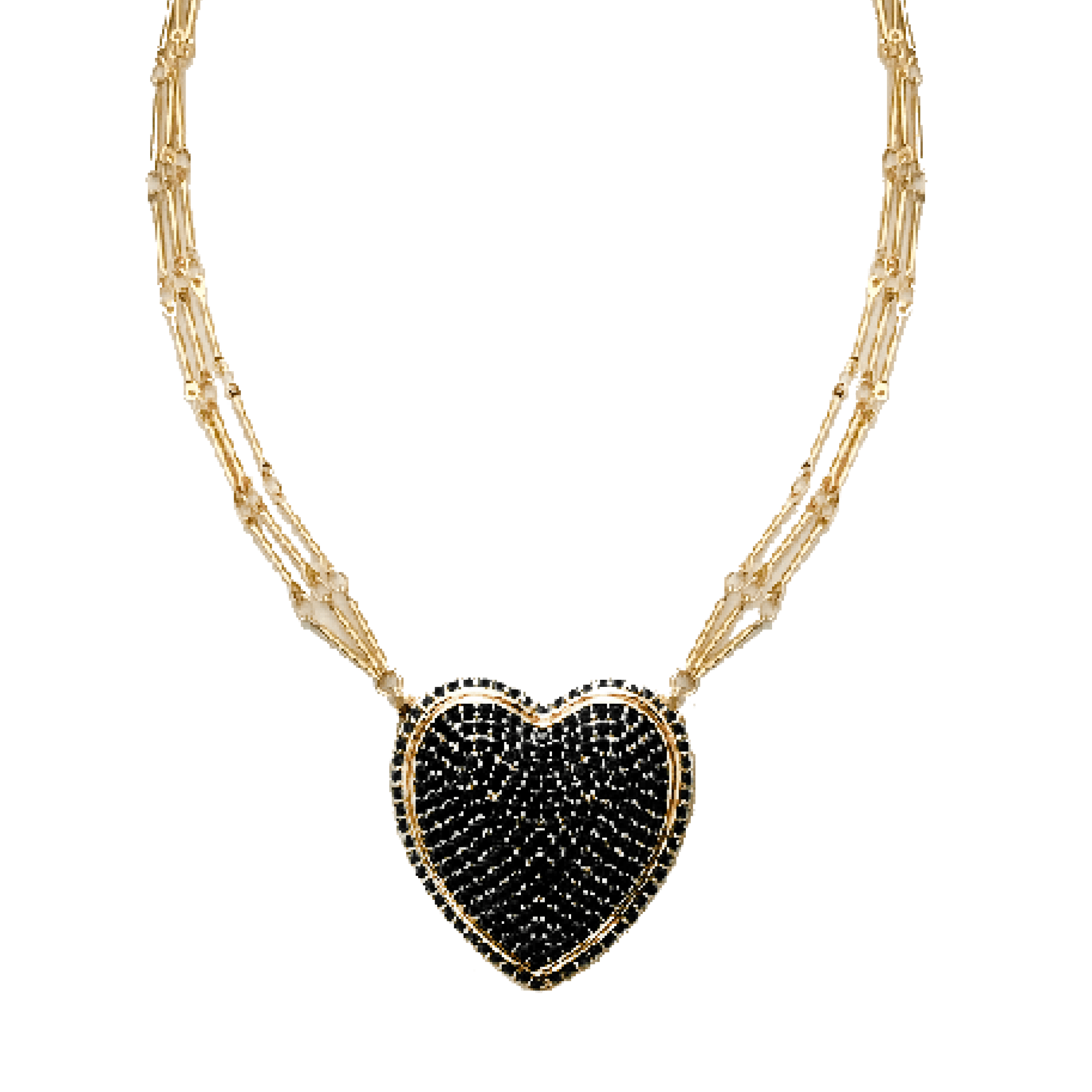 Adriana Pappas Designs Women's Gold / Black Chained Pave Heart Necklace - Black In Multi